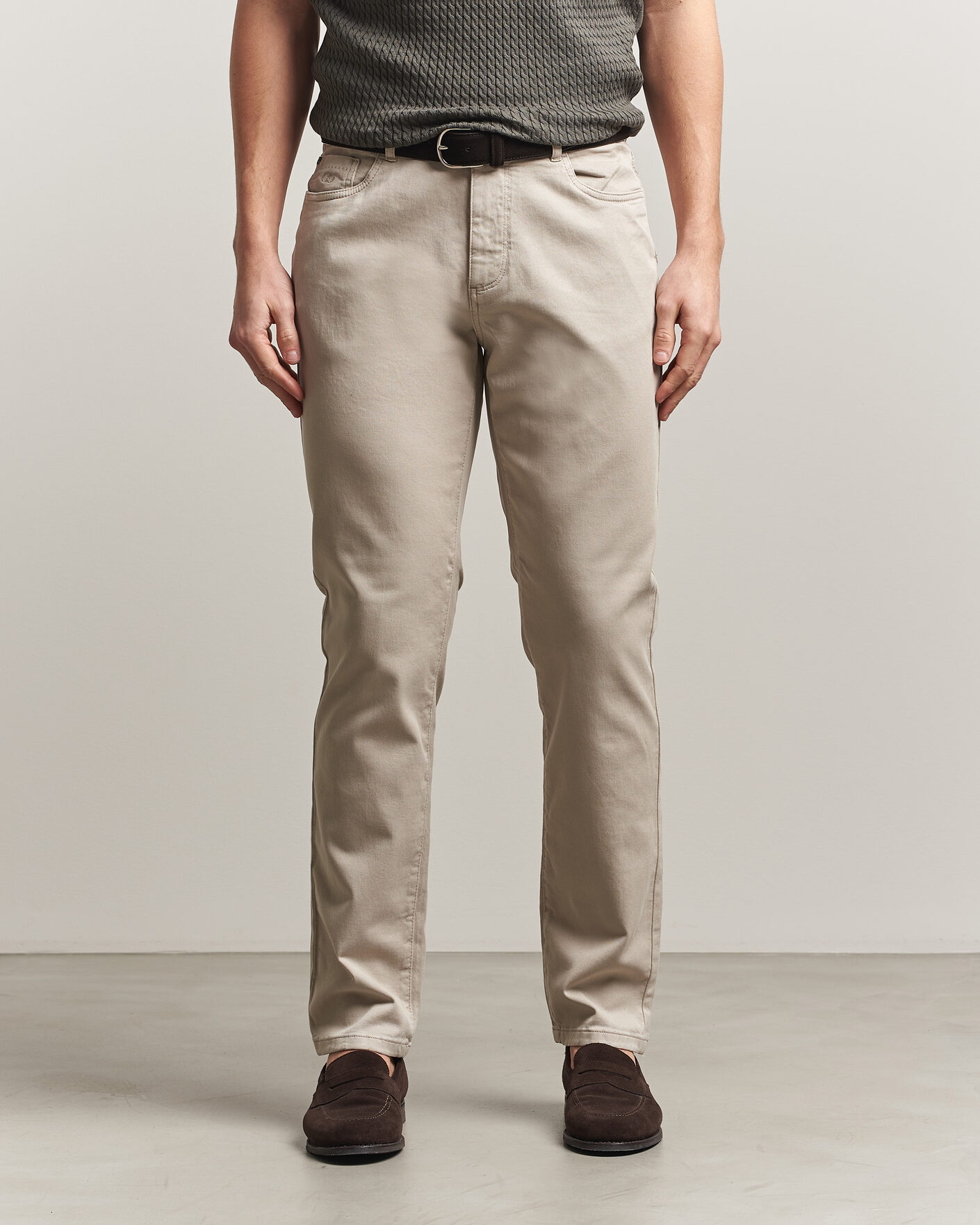 Herr | Byxor | Oscar Jacobson | Slim Fit 5-Pocket Chino Beige