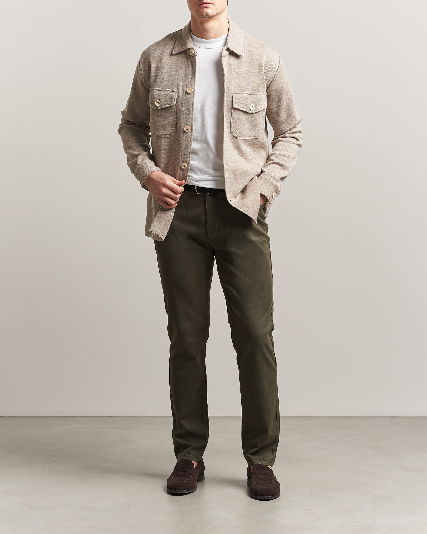 Herr | Byxor | Oscar Jacobson | Slim Fit 5-Pocket Chino  Olive