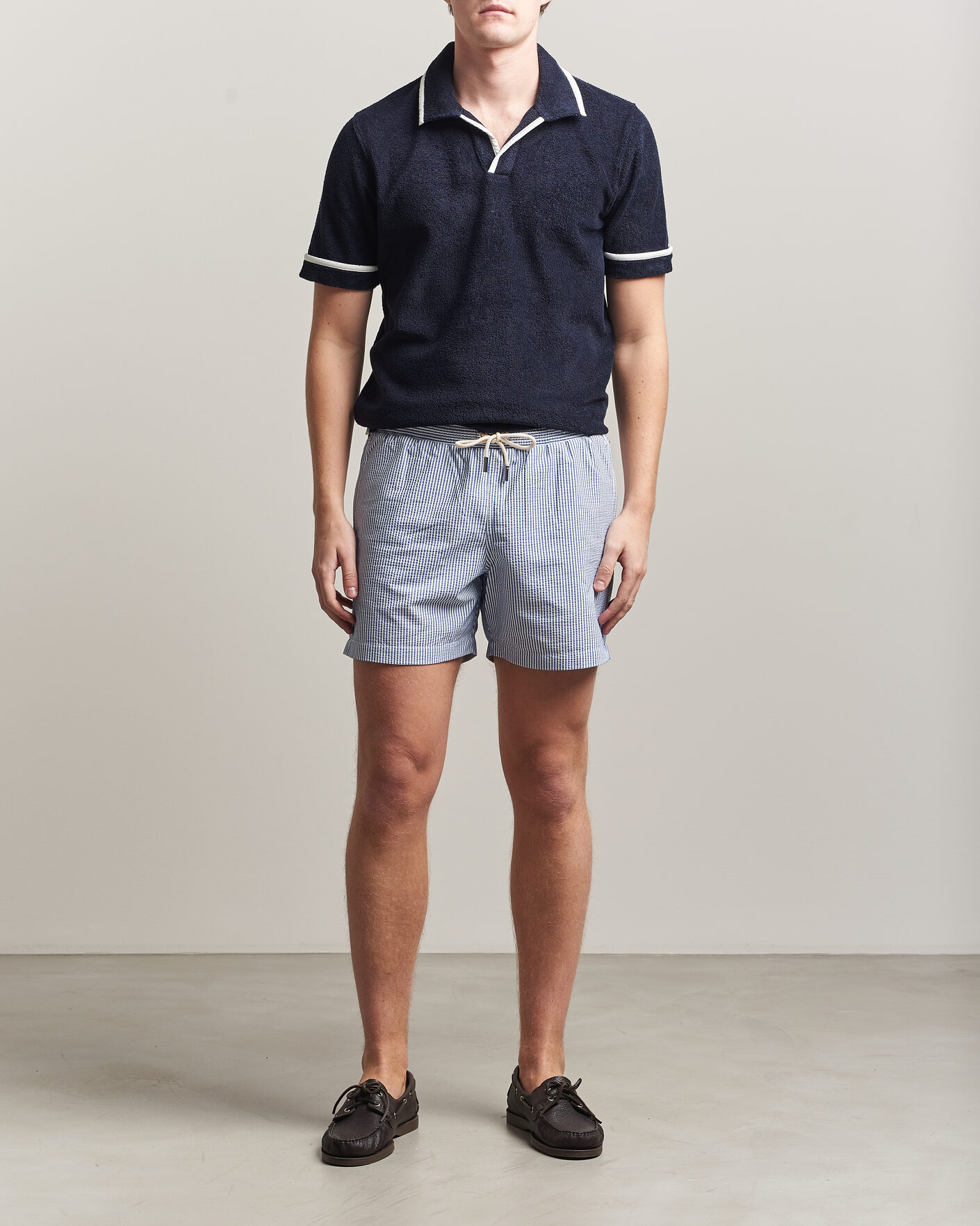 Herr | Badbyxor | Orlebar Brown | Boxer Seersucker Drawstring Swim Shorts Nova Blue
