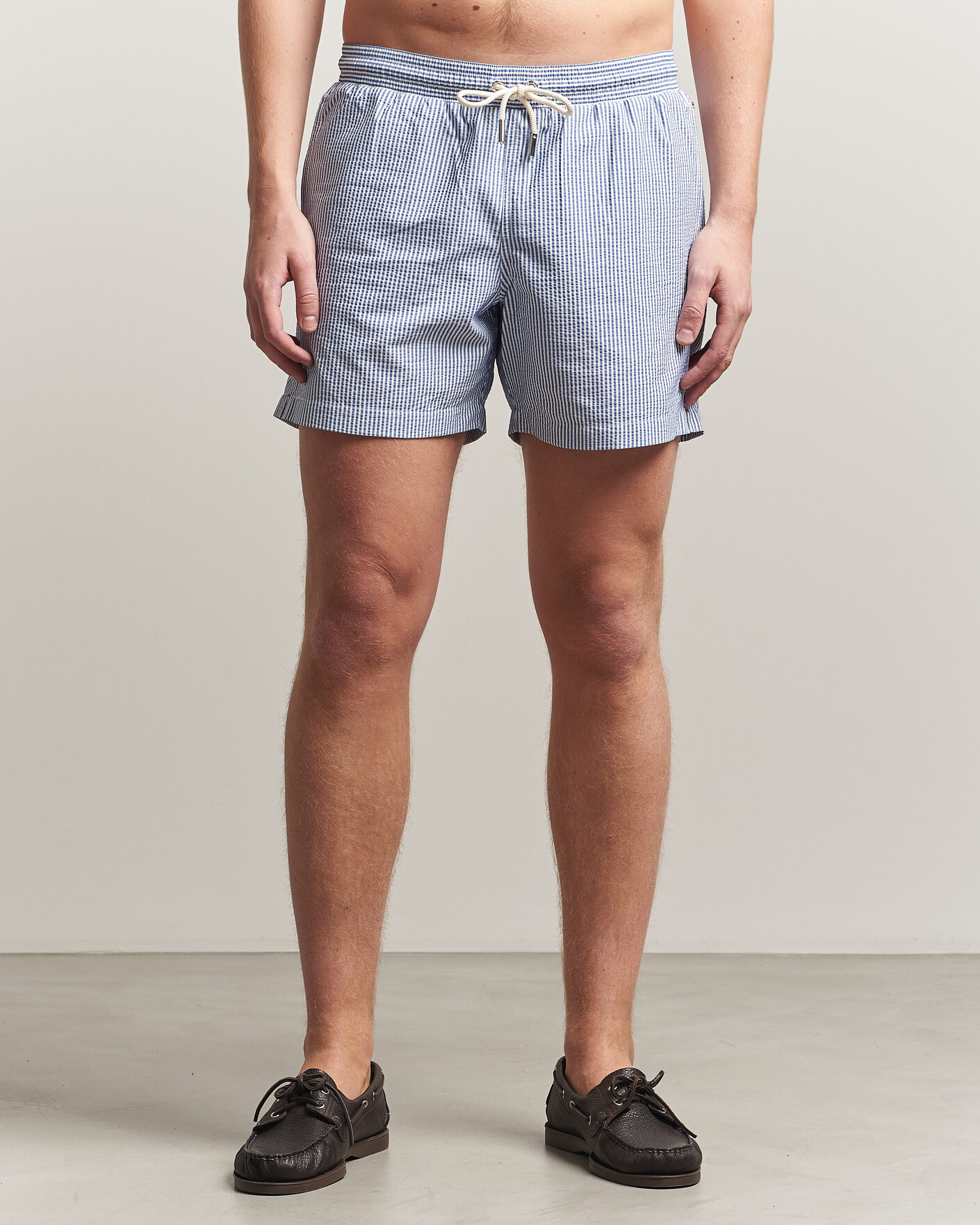 Herr | Badbyxor | Orlebar Brown | Boxer Seersucker Drawstring Swim Shorts Nova Blue