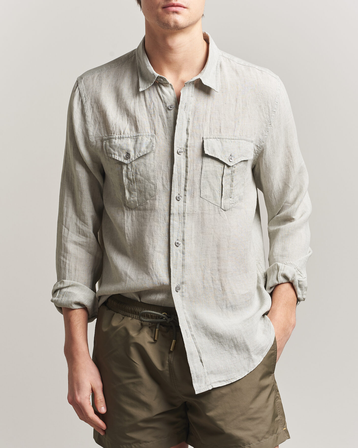 Herr | Skjortor | Orlebar Brown | Coleburn Linen Shirt Cliff Grey
