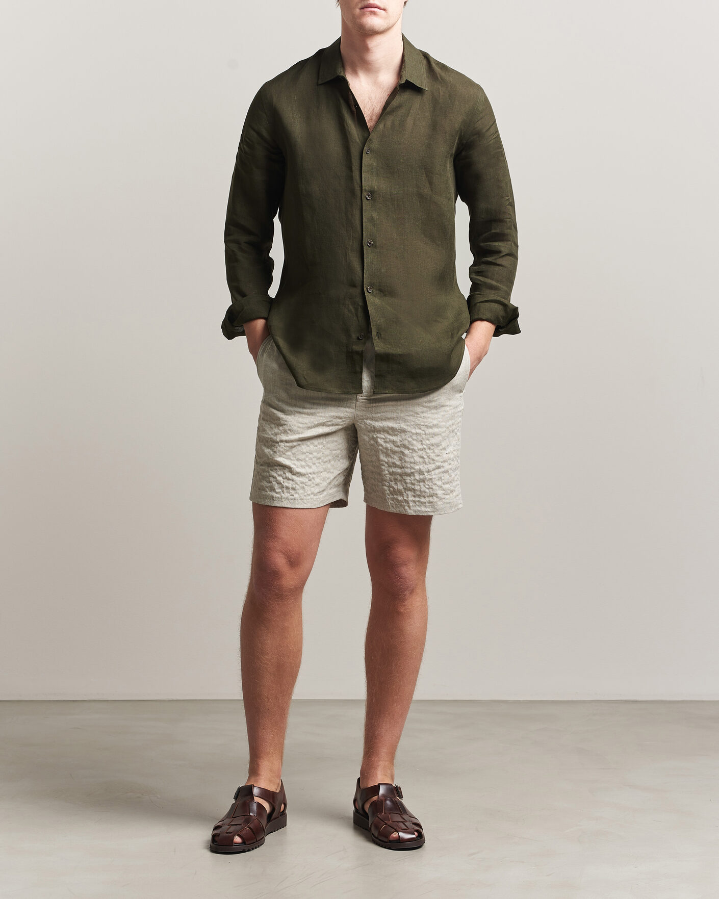 Herr | Skjortor | Orlebar Brown | Giles Linen Stiched Shirt Bayleaf Green