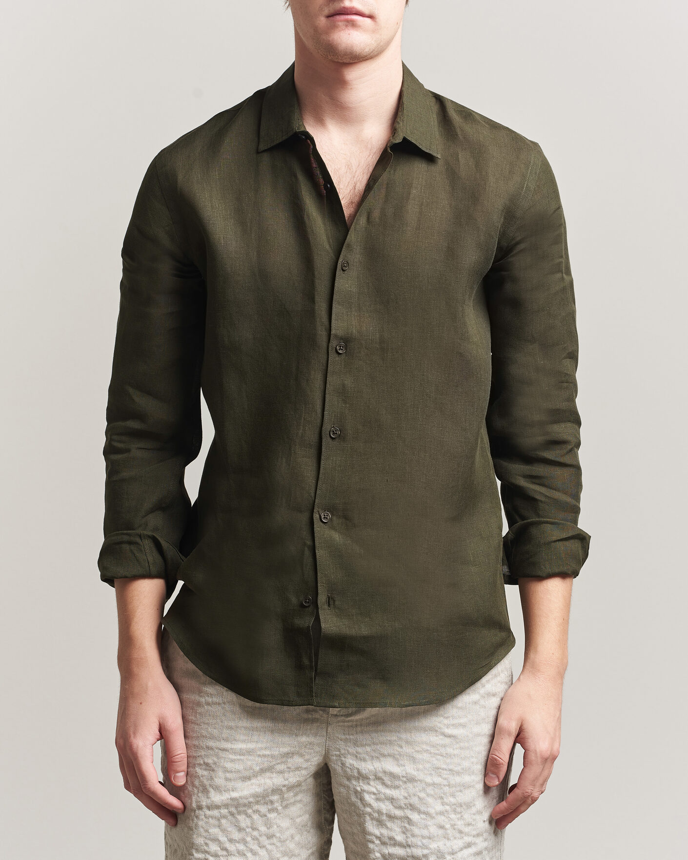 Herr | Skjortor | Orlebar Brown | Giles Linen Stiched Shirt Bayleaf Green
