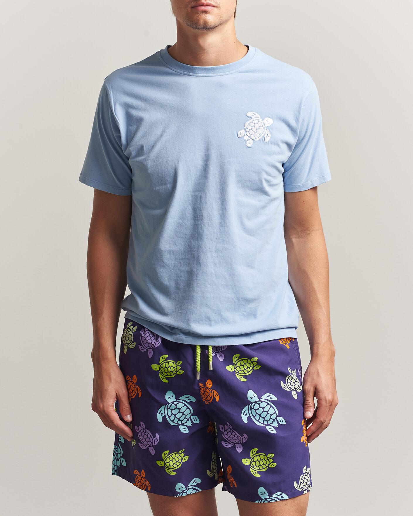 Herr | T-Shirts | Vilebrequin | Printed Crew Neck T-Shirt Cloudy Blue