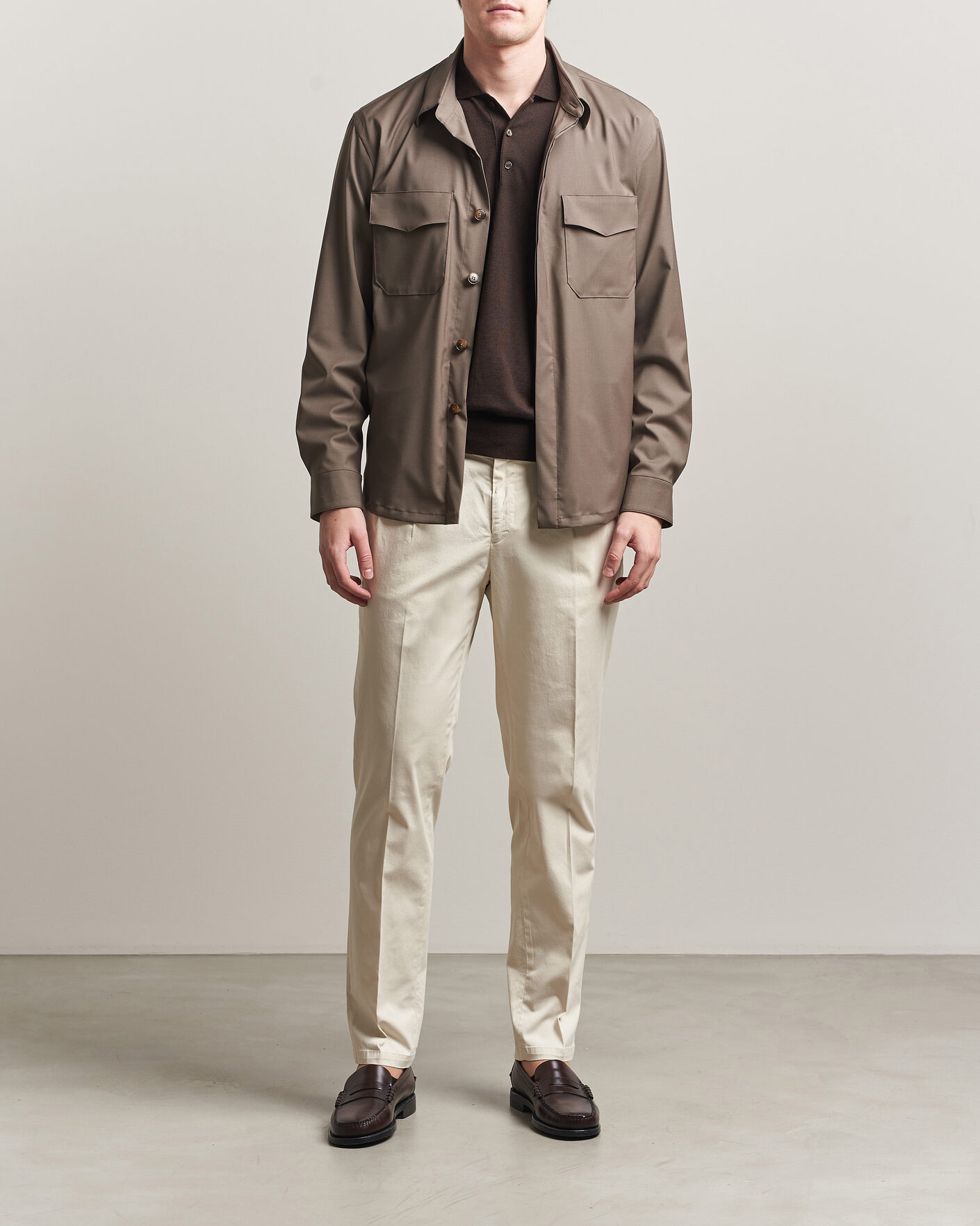 Herr | Byxor | Briglia 1949 | Easy Fit Pleated Cotton Stretch Chino Cream