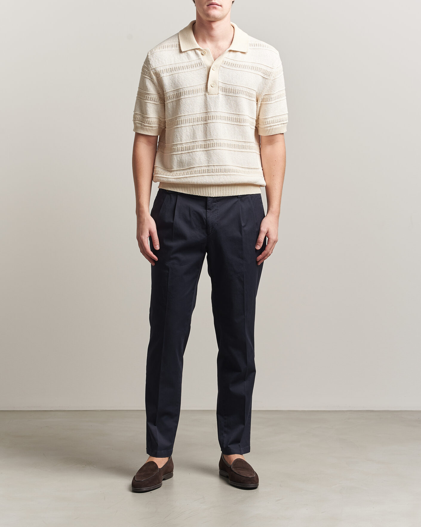Herr | Byxor | Briglia 1949 | Easy Fit Pleated Cotton Stretch Chino Navy