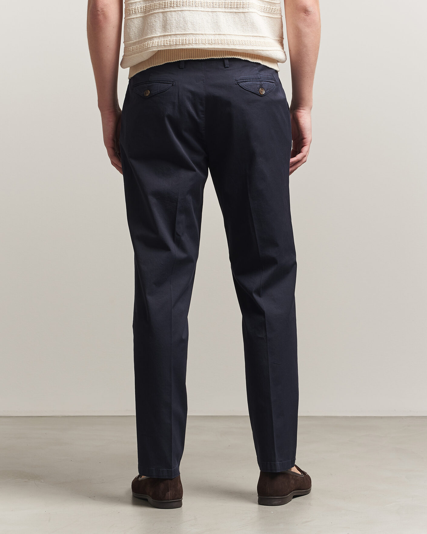 Herr | Byxor | Briglia 1949 | Easy Fit Pleated Cotton Stretch Chino Navy