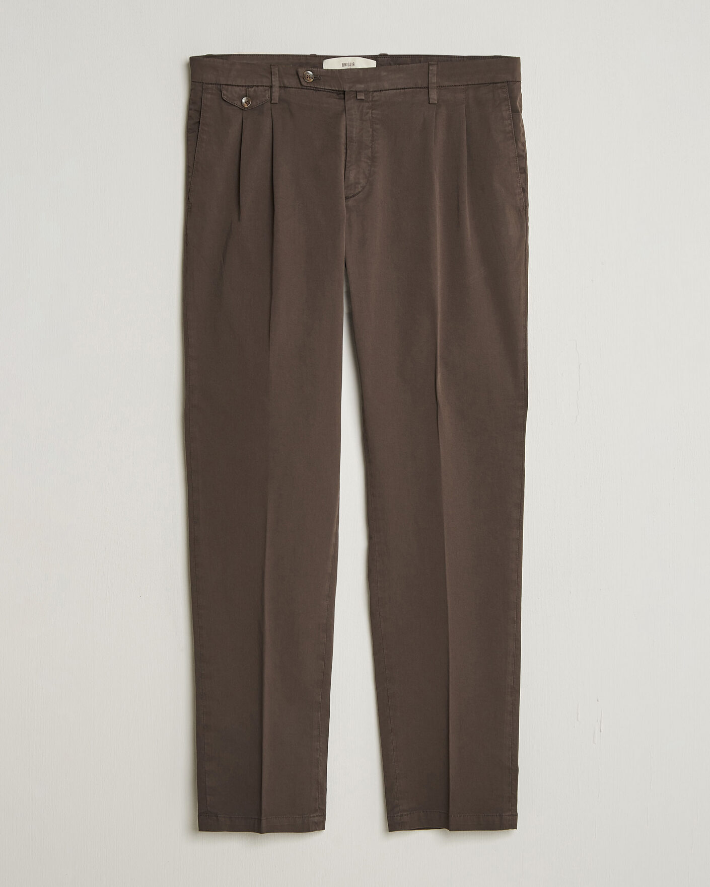 Herr | Byxor | Briglia 1949 | Easy Fit Pleated Cotton Stretch Chino Brown