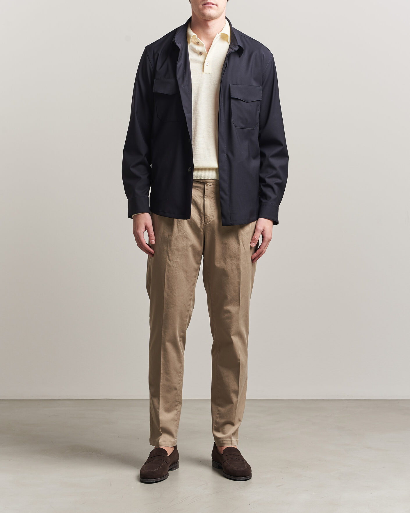 Herr | Byxor | Briglia 1949 | Easy Fit Pleated Cotton Stretch Chino Taupe