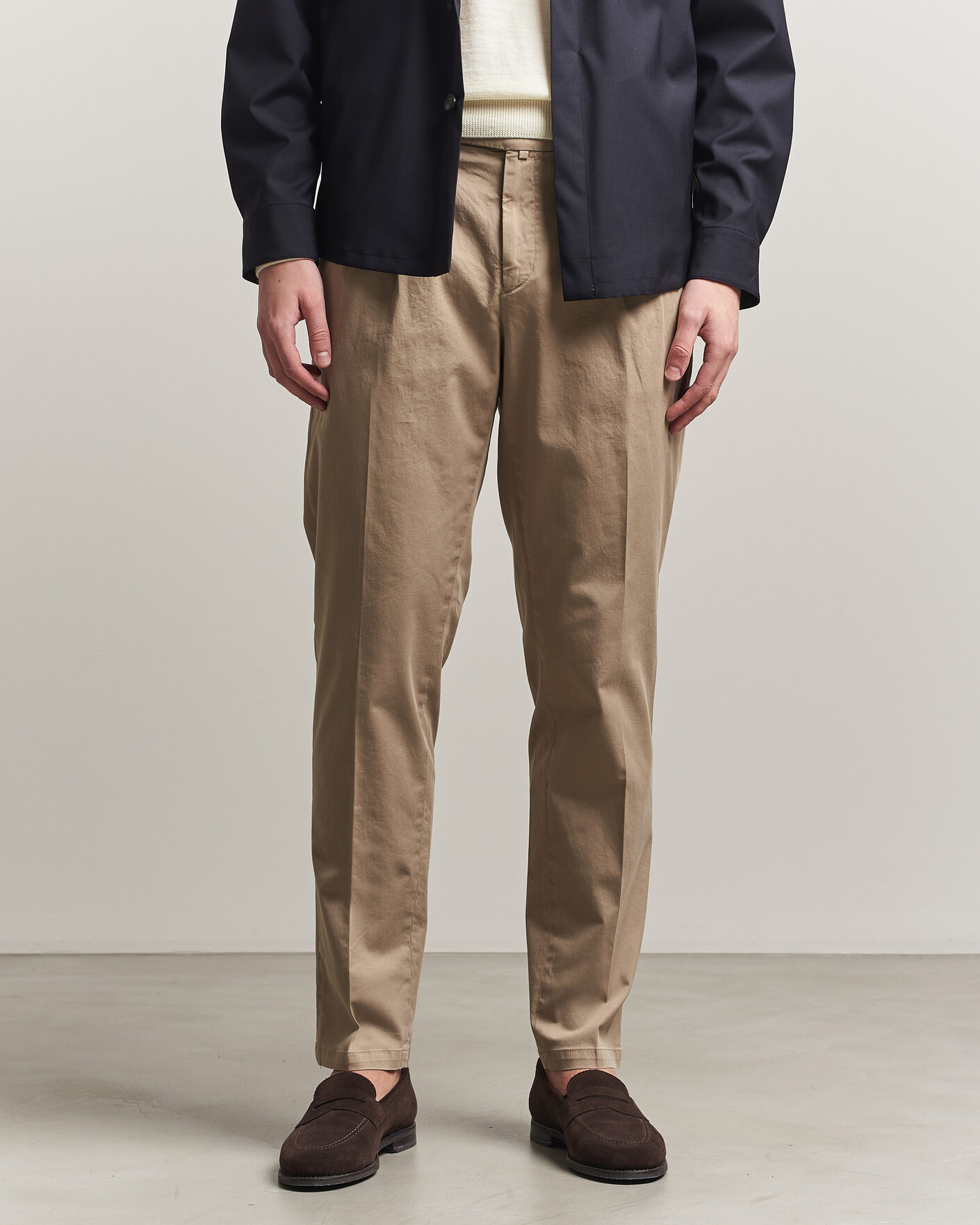 Herr | Byxor | Briglia 1949 | Easy Fit Pleated Cotton Stretch Chino Taupe