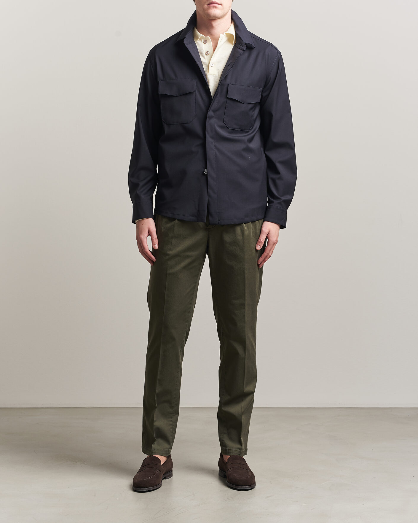 Herr | Byxor | Briglia 1949 | Easy Fit Pleated Cotton Stretch Chino Olive