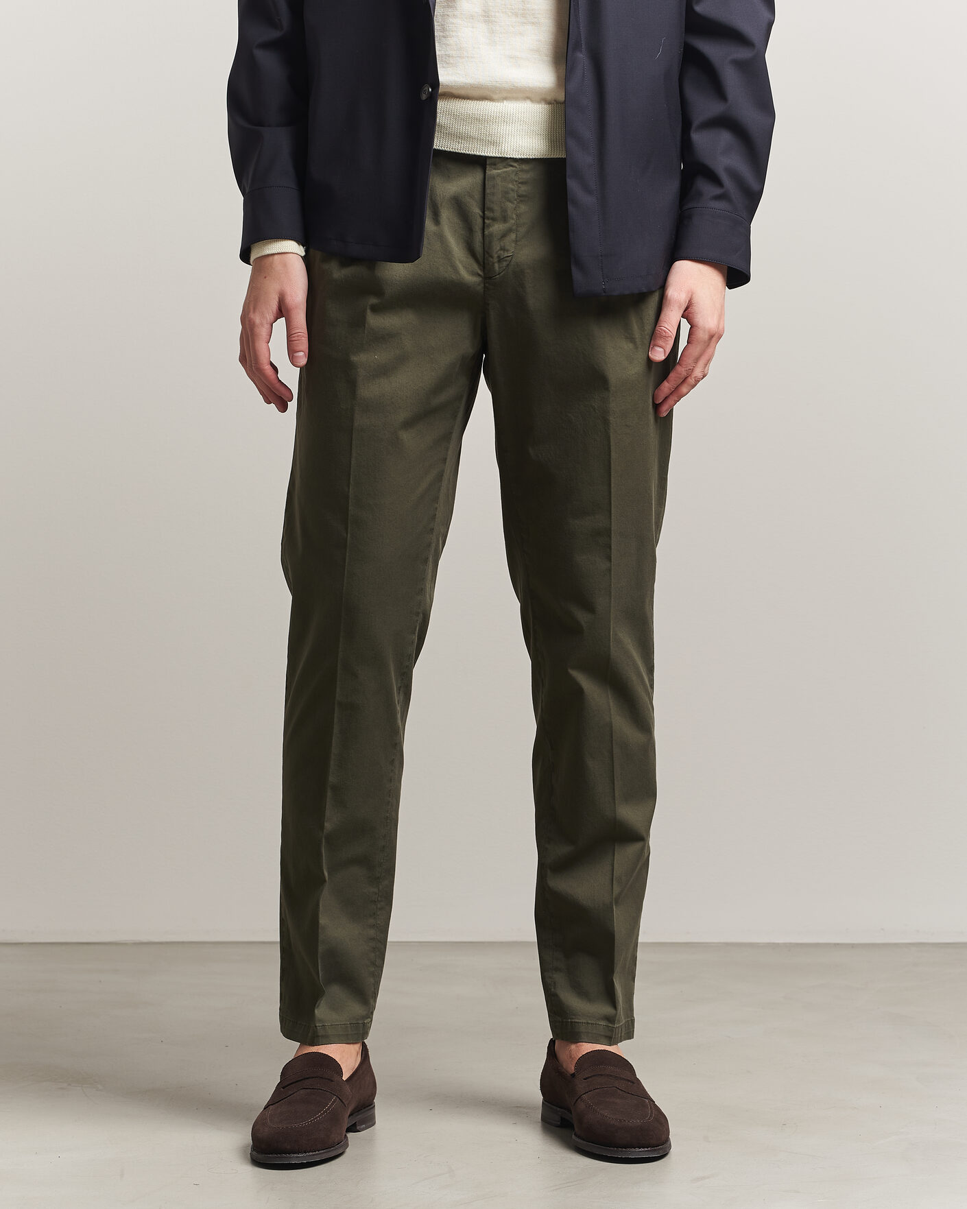 Herr | Byxor | Briglia 1949 | Easy Fit Pleated Cotton Stretch Chino Olive