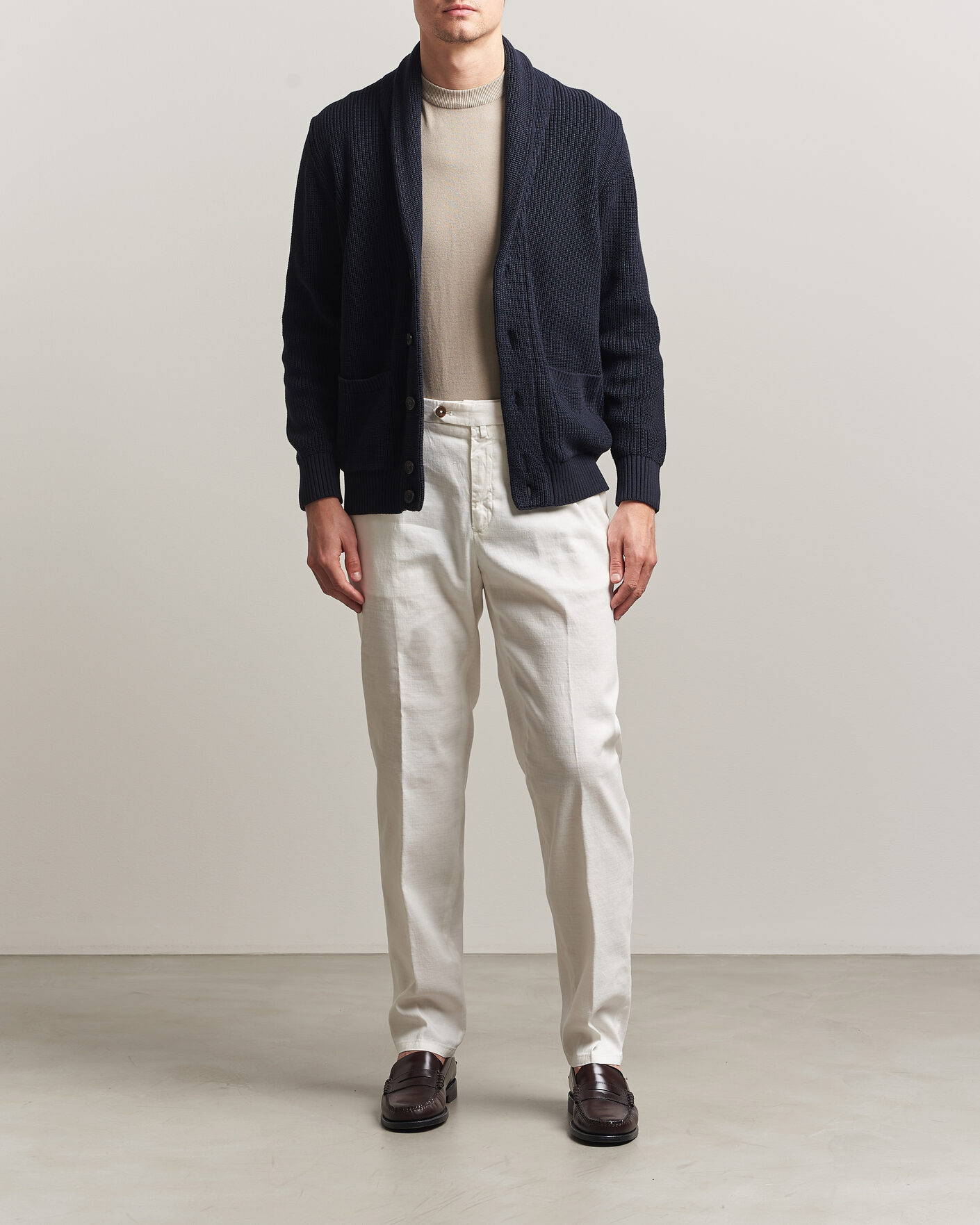 Herr | Byxor | Briglia 1949 | Pleated Linen Trousers Cream