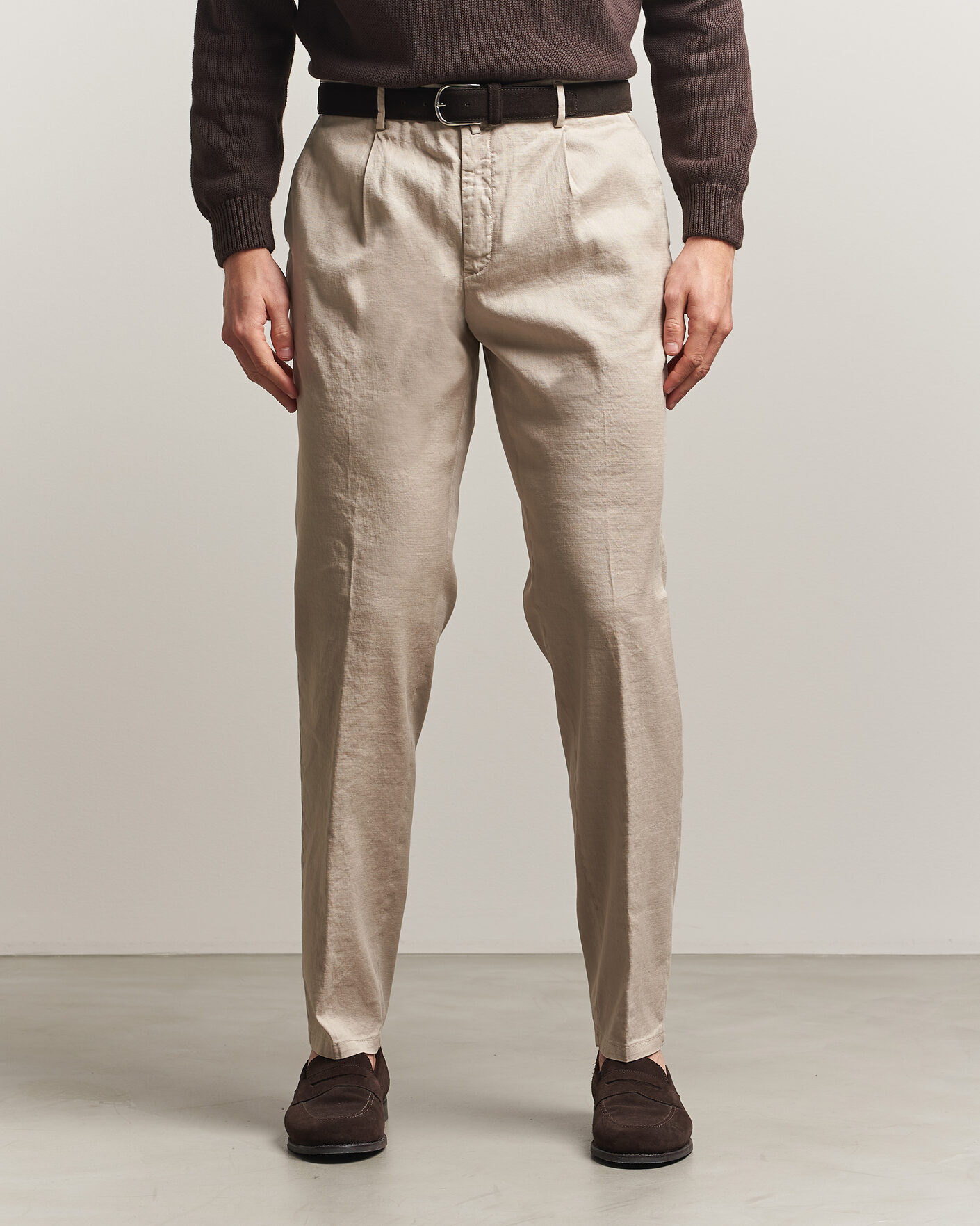 Herr | Byxor | Briglia 1949 | Pleated Linen Trousers Beige