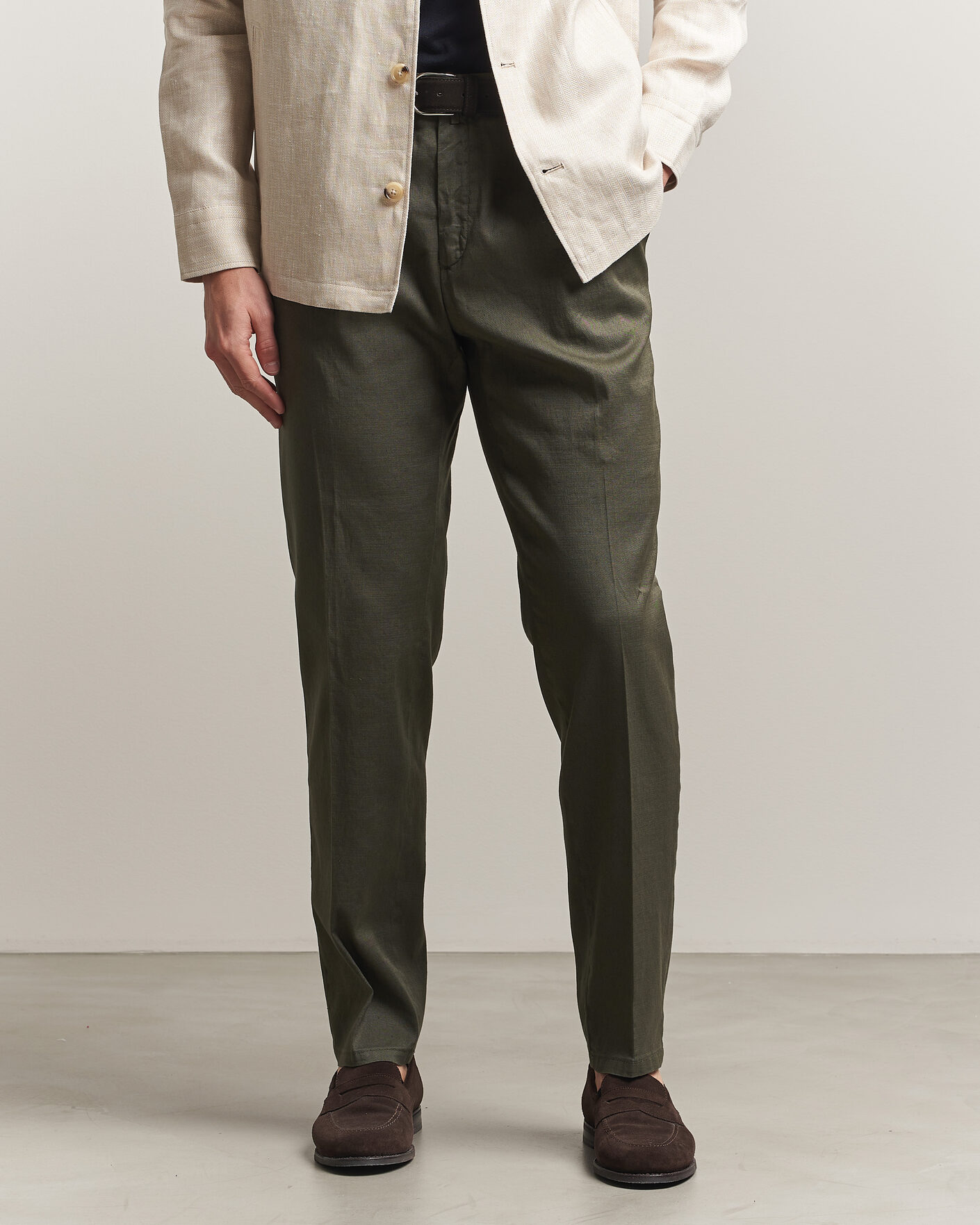 Herr | Byxor | Briglia 1949 | Pleated Linen Trousers Olive
