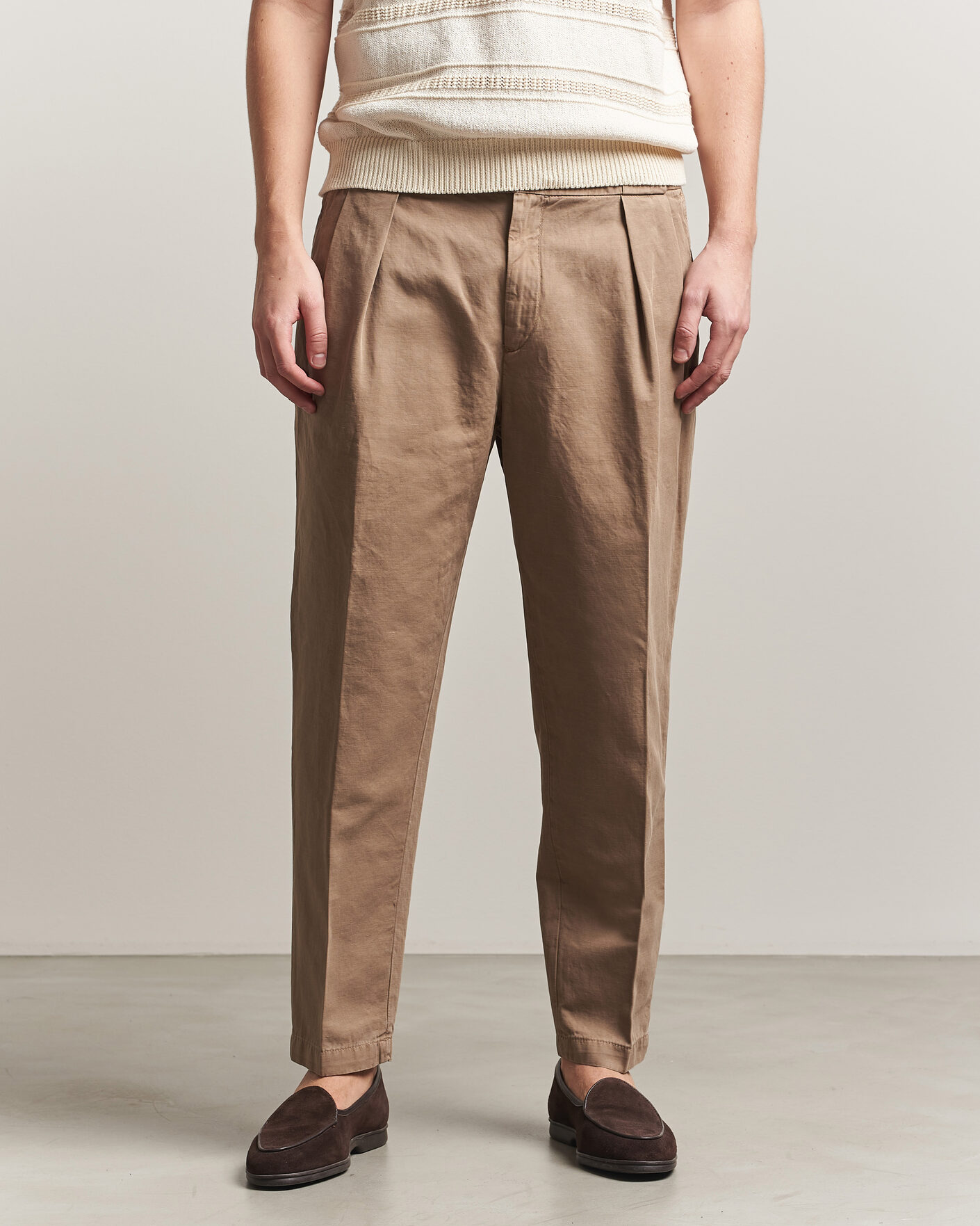 Herr | Byxor | Briglia 1949 | Portobello Loose Fit Cotton/Linen Trousers Beige