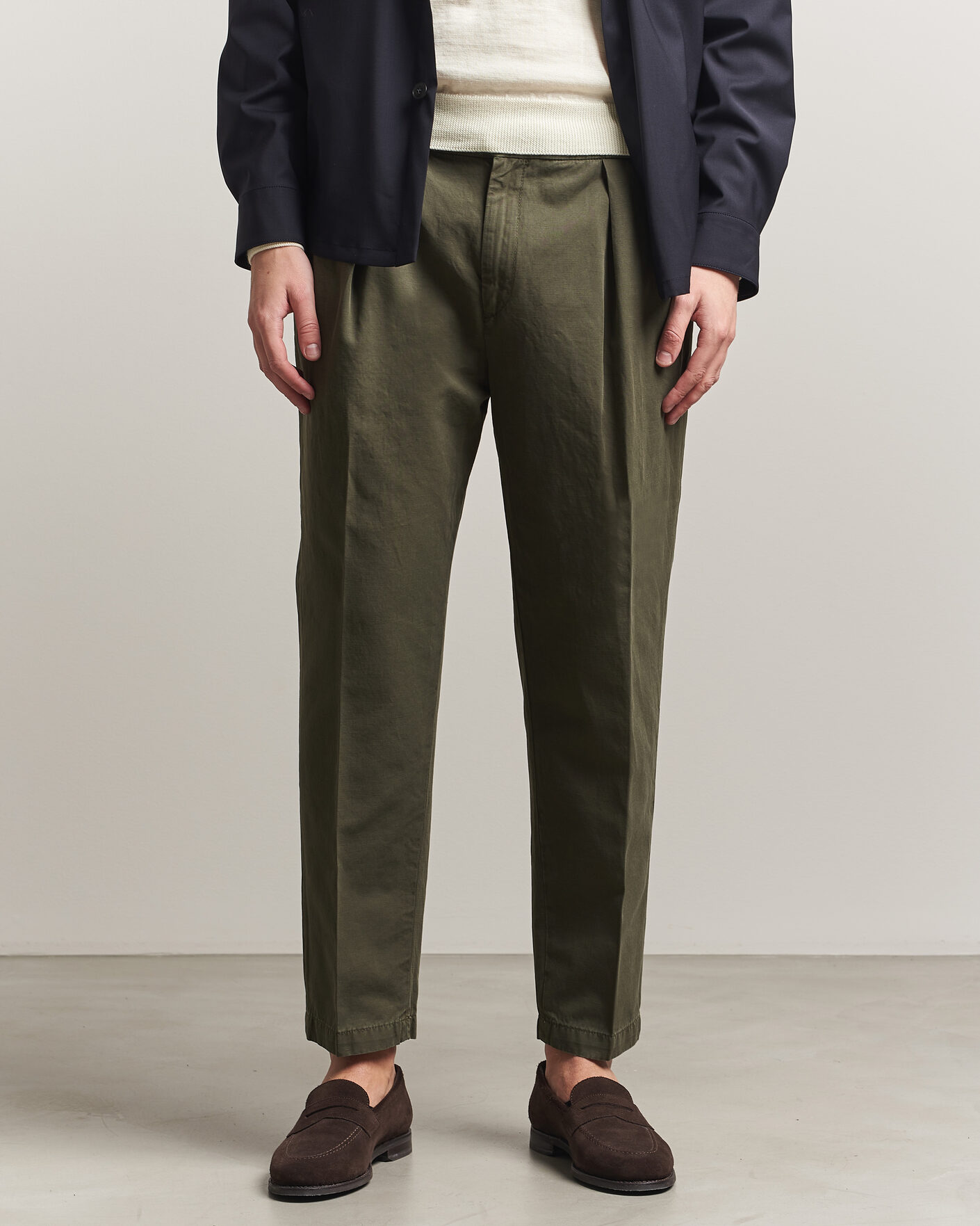 Herr | Byxor | Briglia 1949 | Portobello Loose Fit Cotton/Linen Trousers Olive