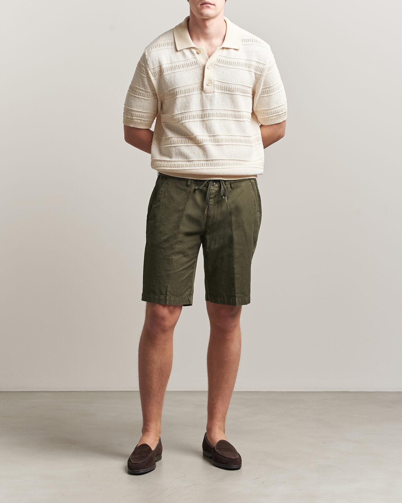 Herr | Shorts | Briglia 1949 | Cotton/Linen Drawstring Shorts Olive