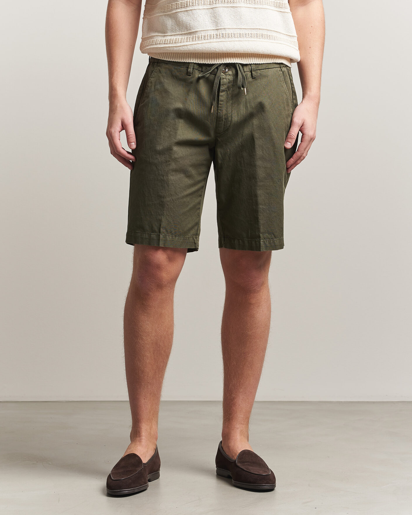Herr | Shorts | Briglia 1949 | Cotton/Linen Drawstring Shorts Olive