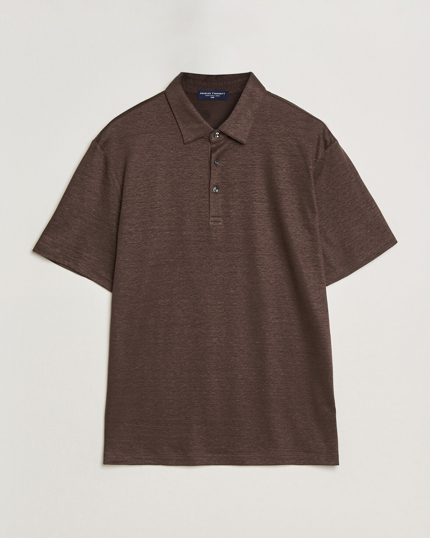 Herr | Pikéer | Charles Tyrwhitt | Short Sleeve Linen Polo Chocolate Brown