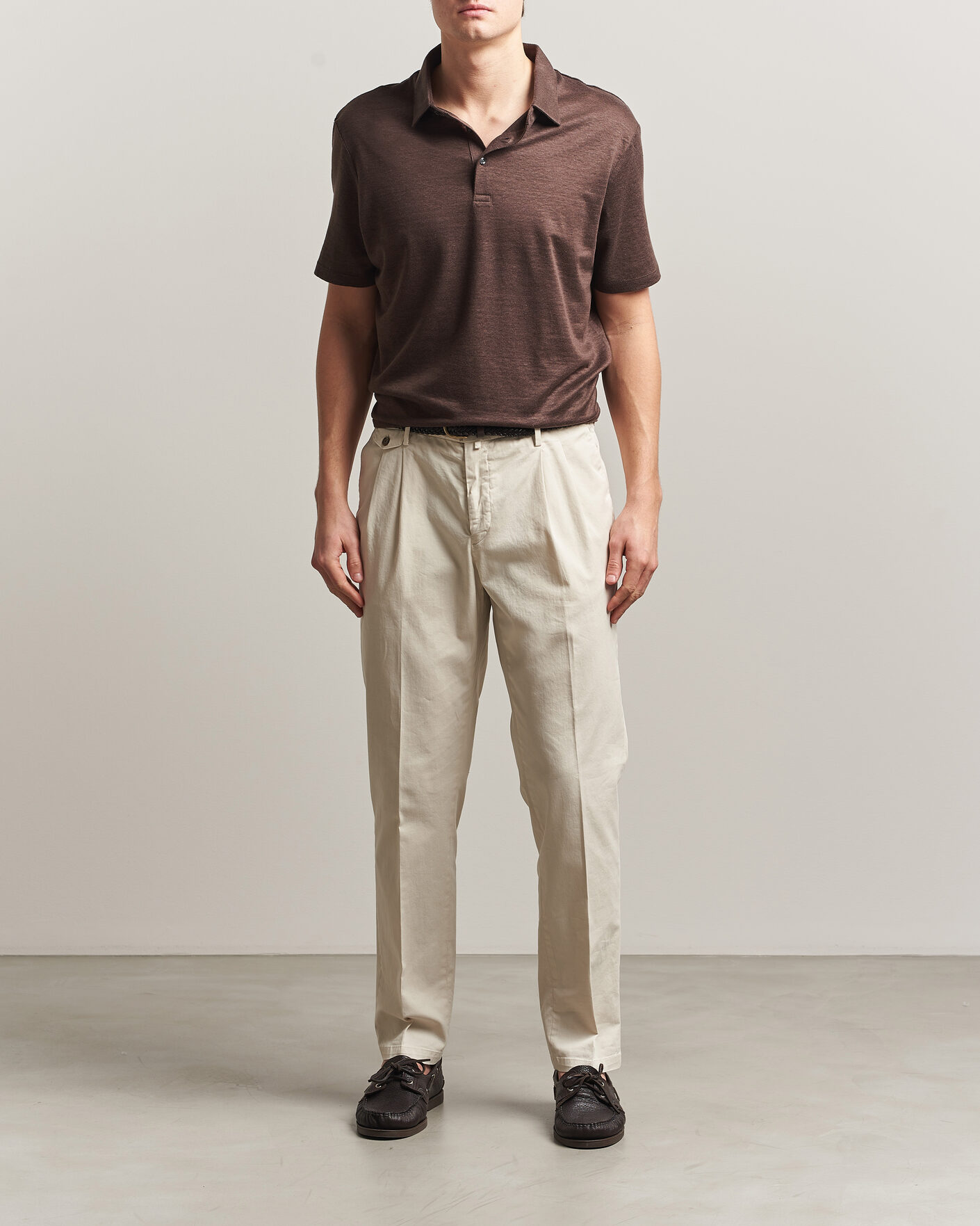 Herr | Pikéer | Charles Tyrwhitt | Short Sleeve Linen Polo Chocolate Brown