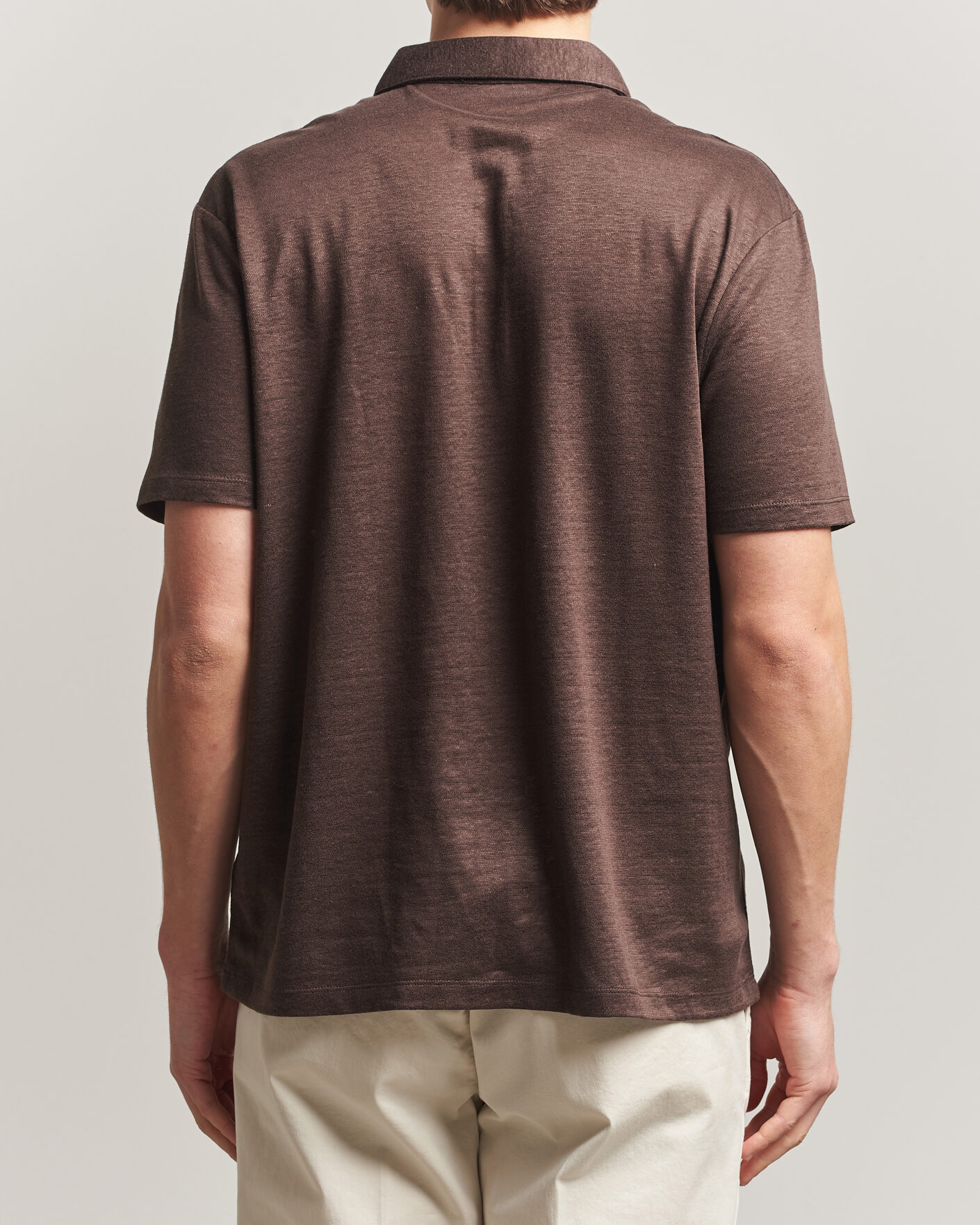Herr | Pikéer | Charles Tyrwhitt | Short Sleeve Linen Polo Chocolate Brown