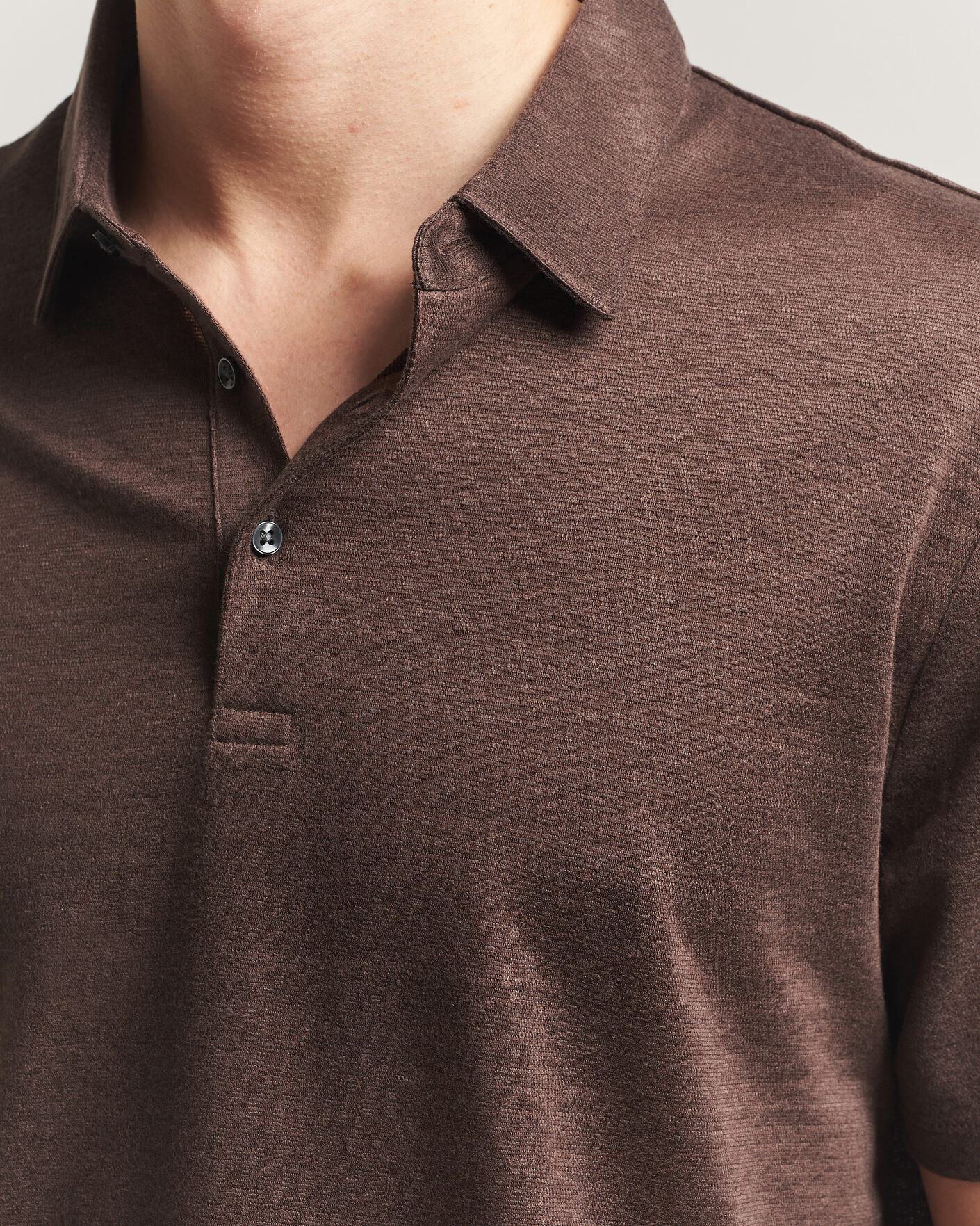 Herr | Pikéer | Charles Tyrwhitt | Short Sleeve Linen Polo Chocolate Brown