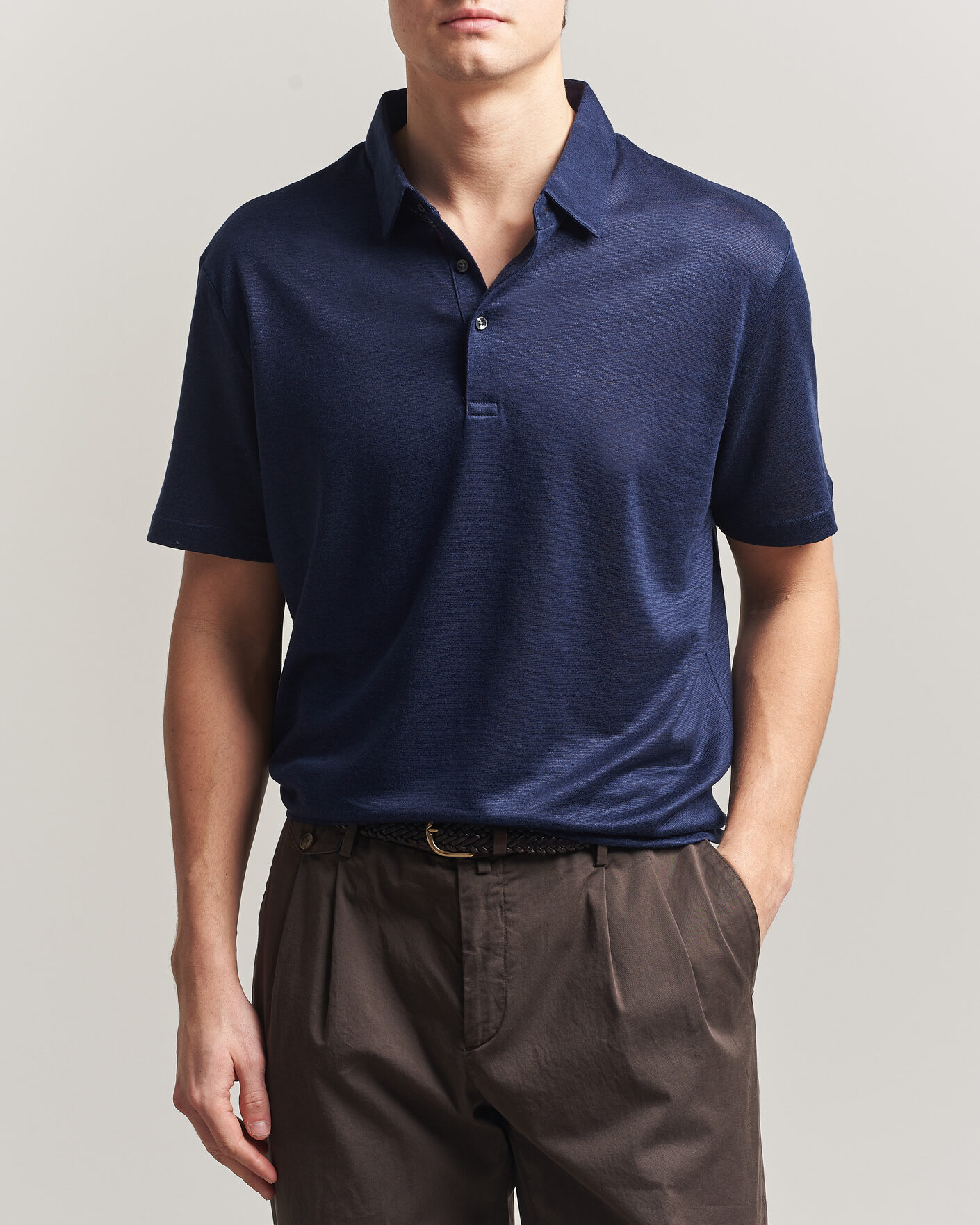 Herr | Pikéer | Charles Tyrwhitt | Short Sleeve Linen Polo Navy