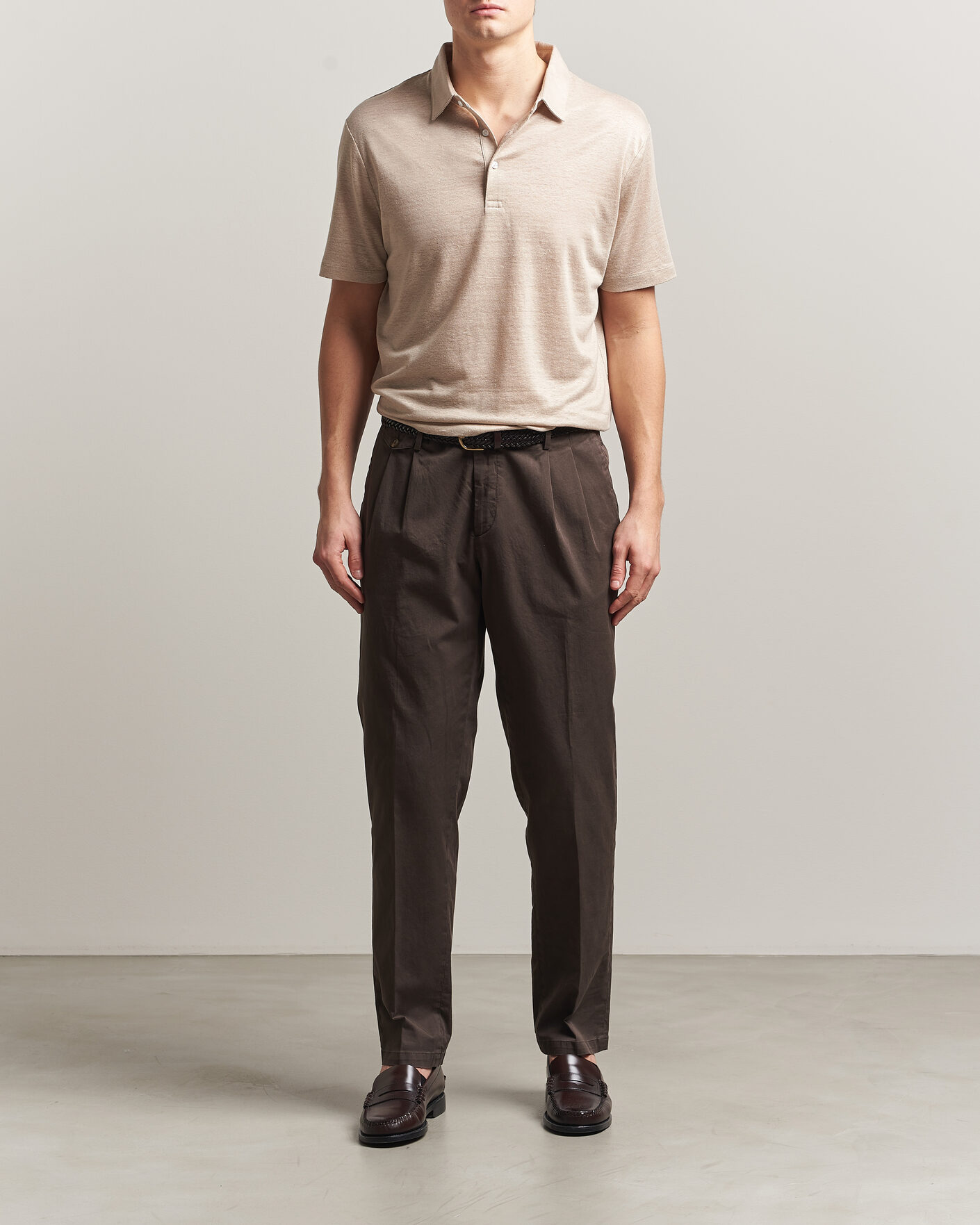 Herr | Pikéer | Charles Tyrwhitt | Short Sleeve Linen Polo Oatmeal