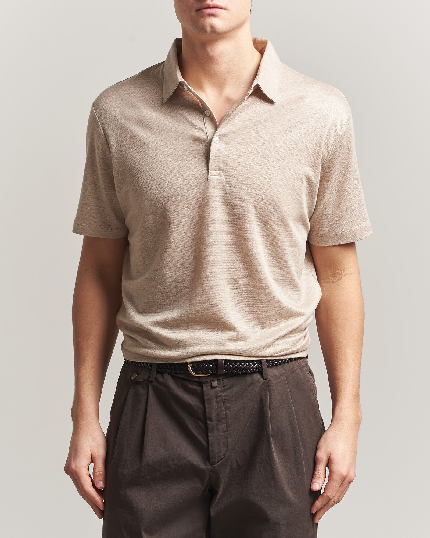Herr | Pikéer | Charles Tyrwhitt | Short Sleeve Linen Polo Oatmeal
