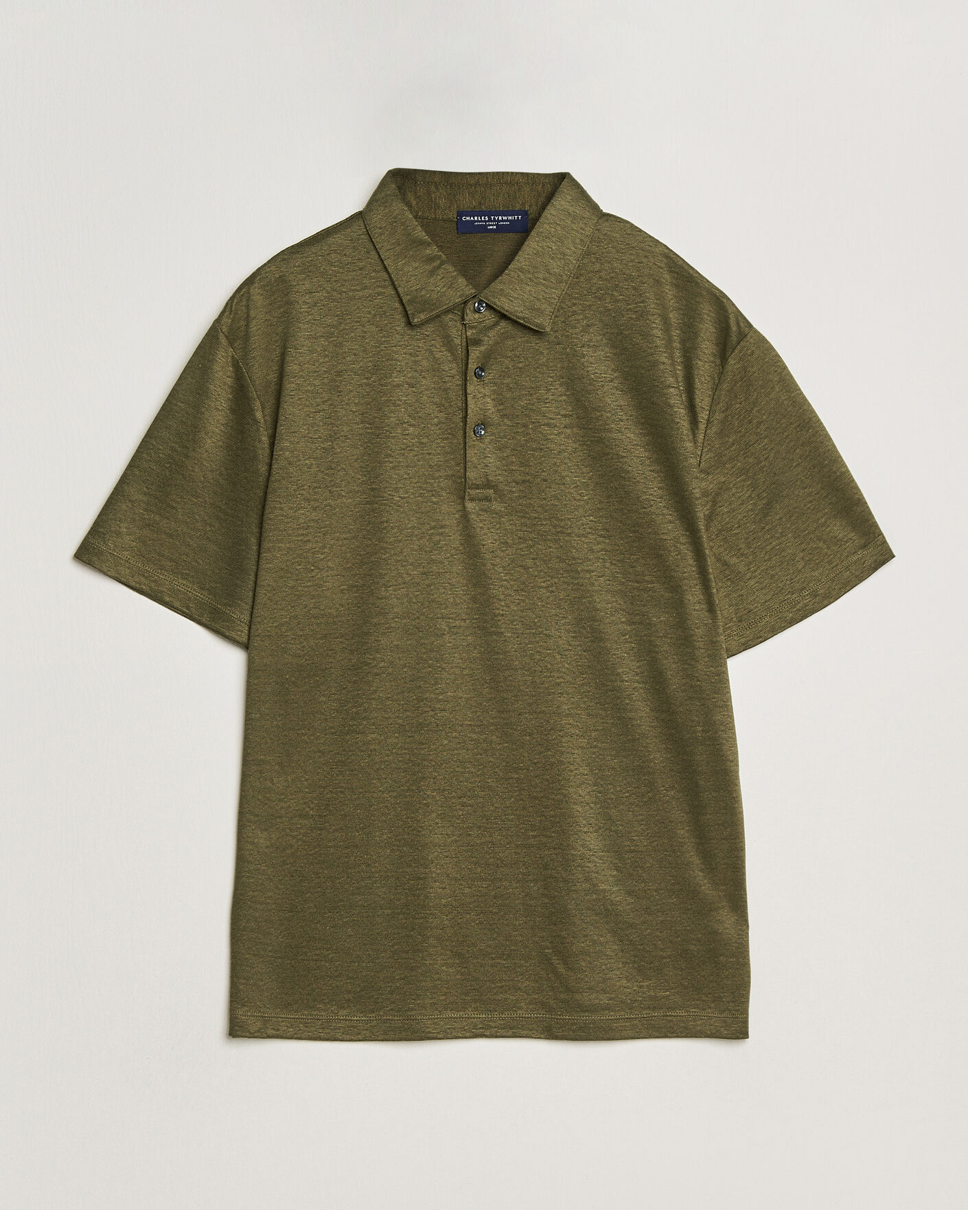Herr | Pikéer | Charles Tyrwhitt | Short Sleeve Linen Polo Olive