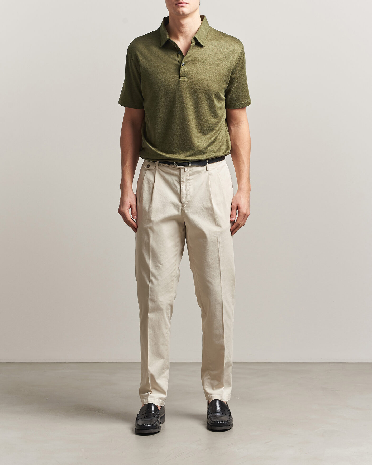Herr | Pikéer | Charles Tyrwhitt | Short Sleeve Linen Polo Olive