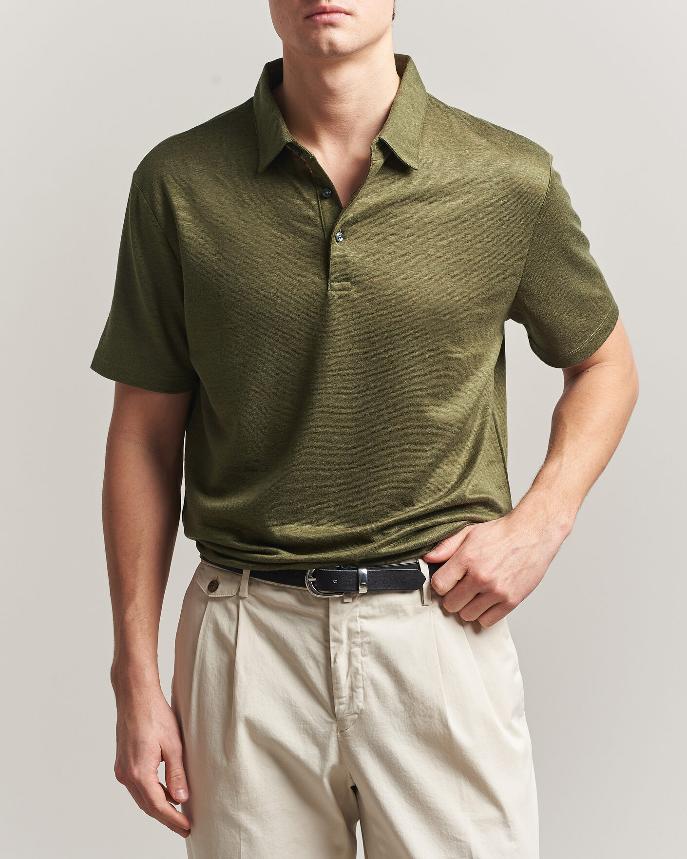 Herr | Pikéer | Charles Tyrwhitt | Short Sleeve Linen Polo Olive