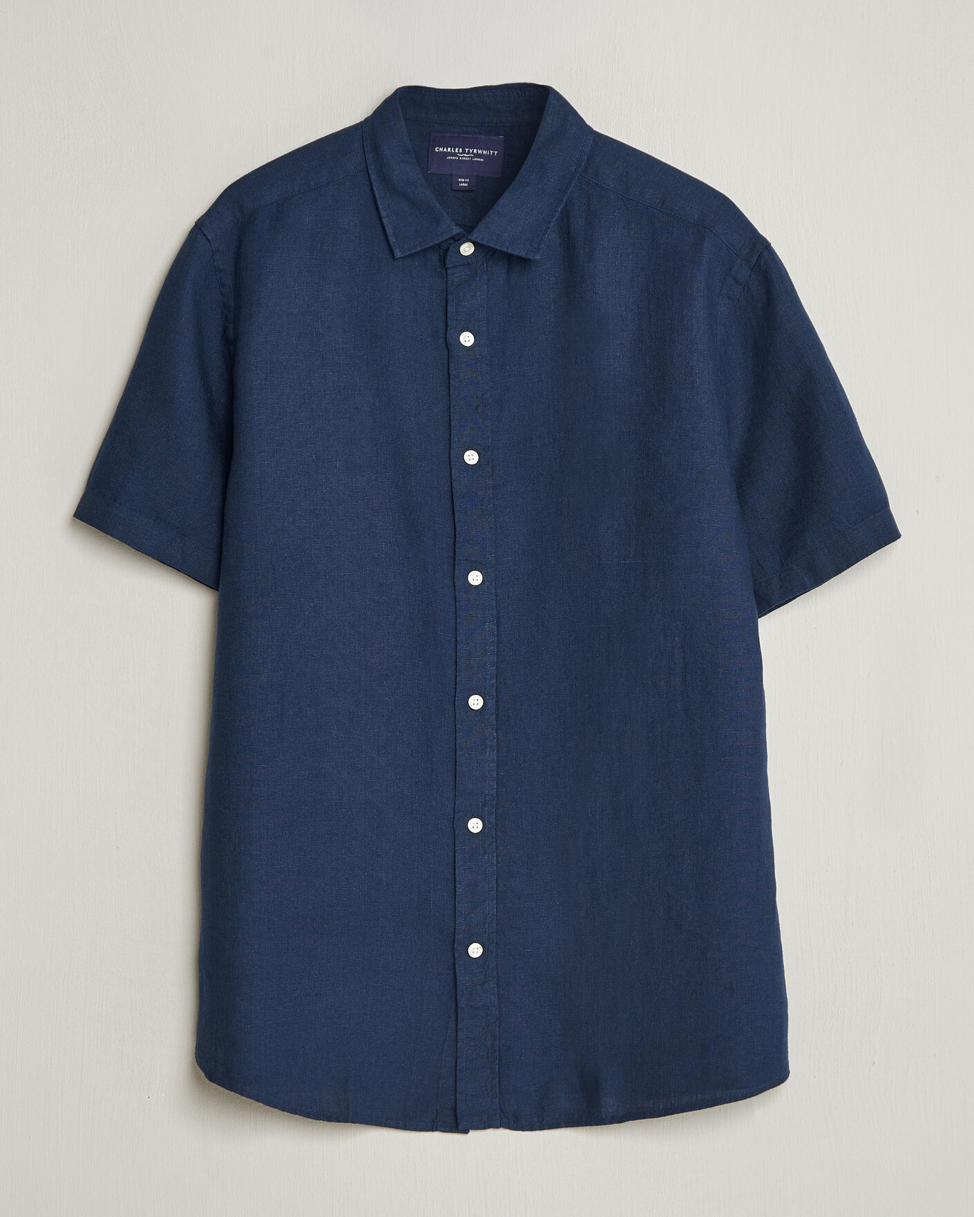 Herr | Skjortor | Charles Tyrwhitt | Pure Linen Short Sleeve Slim Fit Shirt Navy