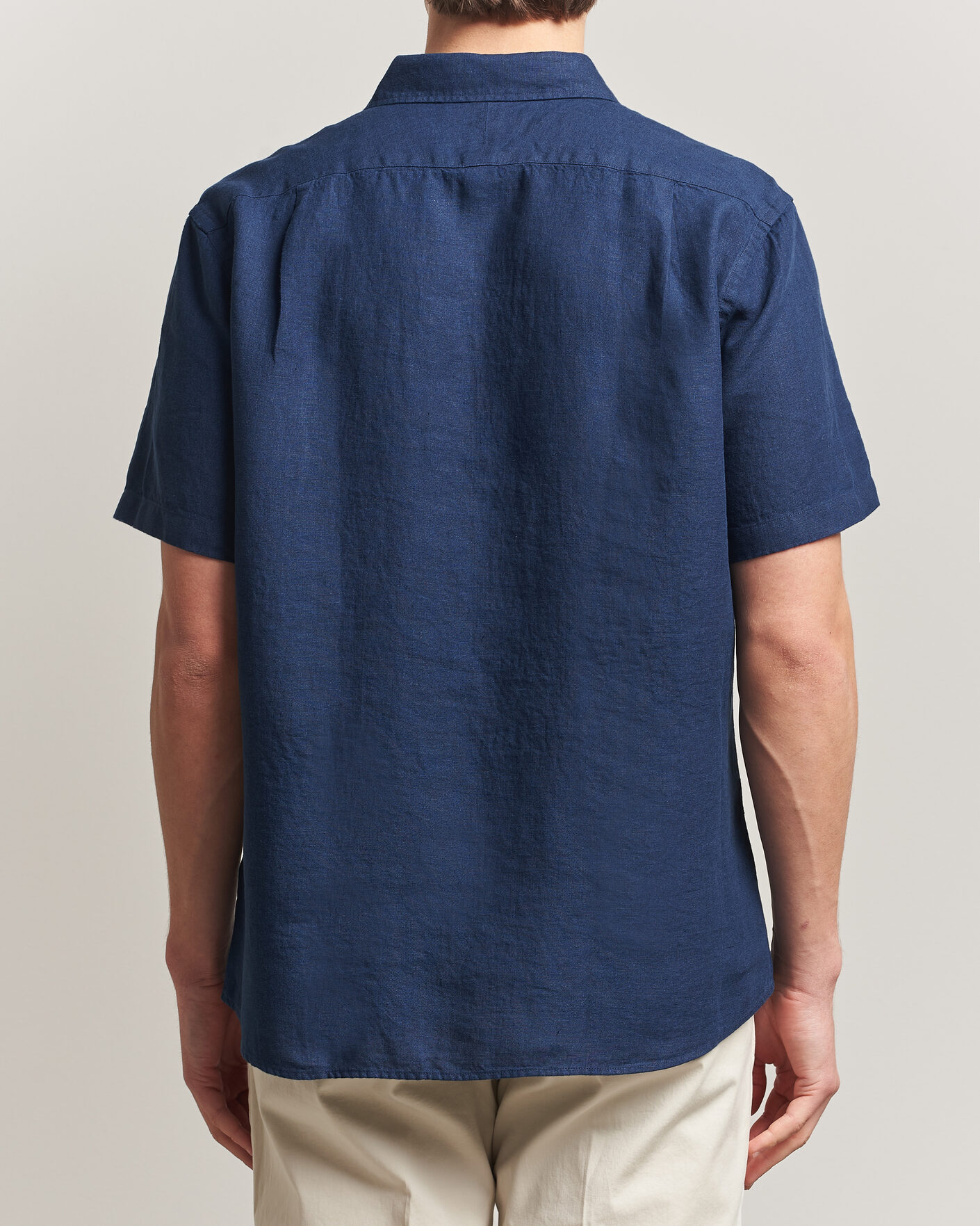 Herr | Skjortor | Charles Tyrwhitt | Pure Linen Short Sleeve Slim Fit Shirt Navy