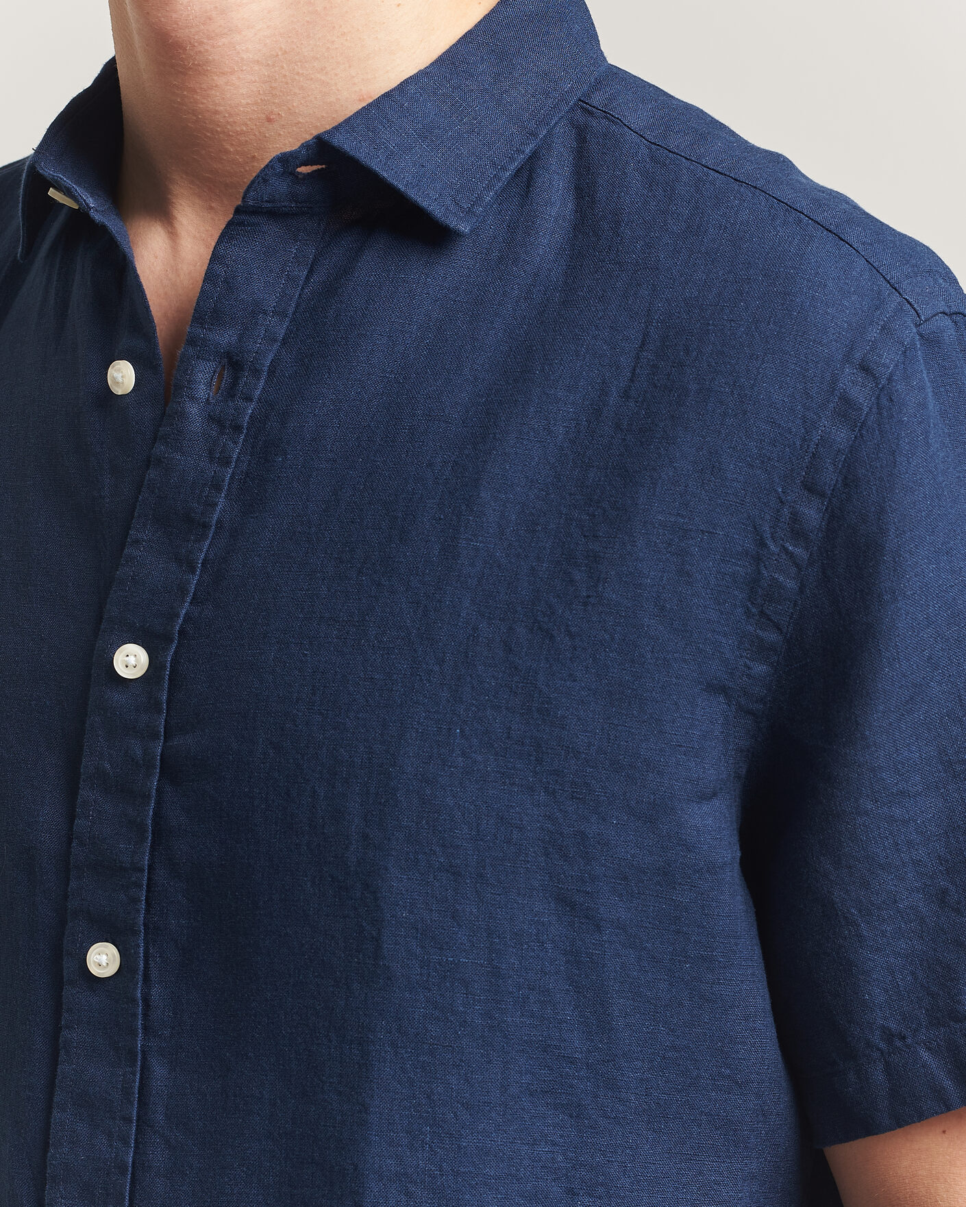 Herr | Skjortor | Charles Tyrwhitt | Pure Linen Short Sleeve Slim Fit Shirt Navy