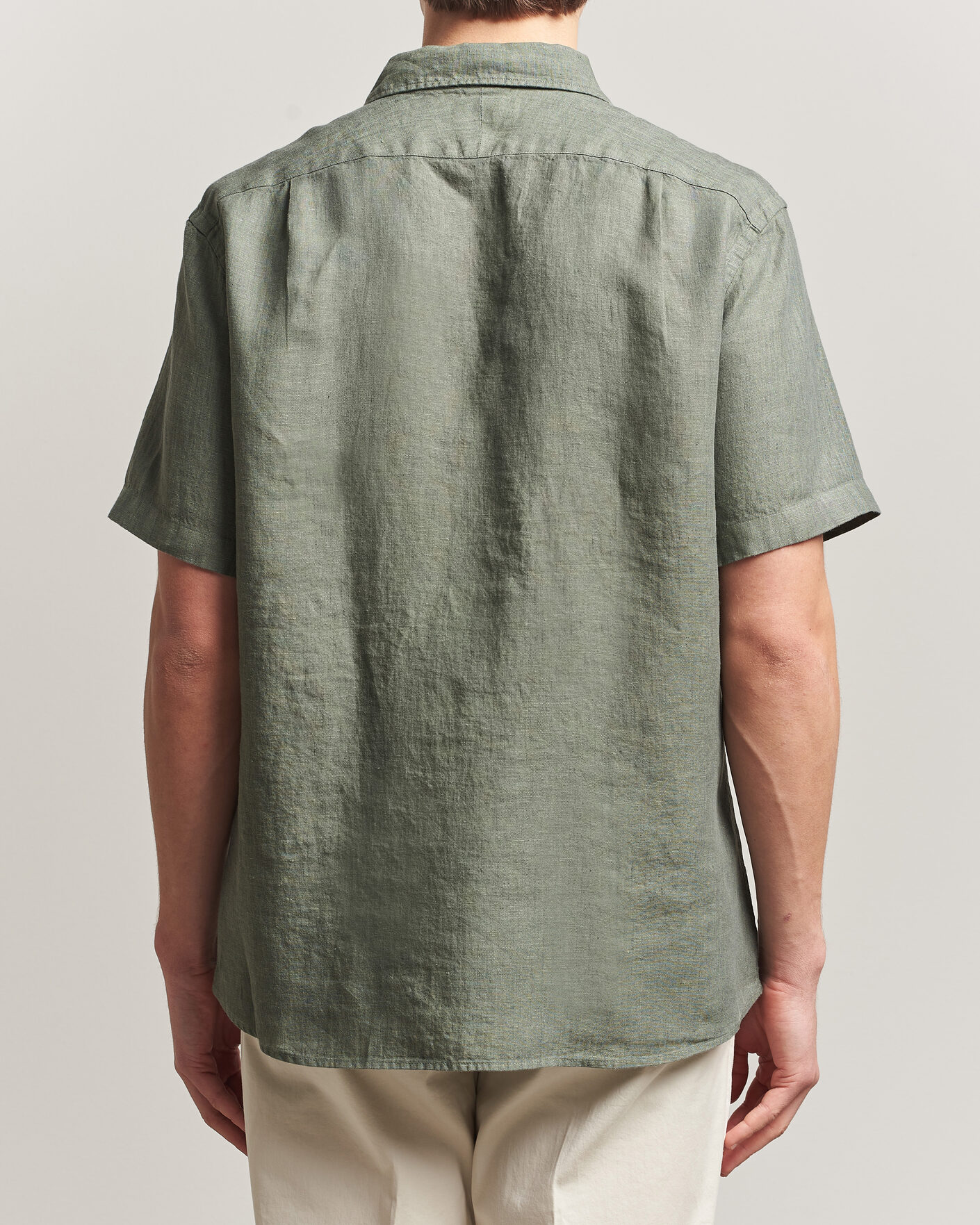 Herr | Skjortor | Charles Tyrwhitt | Pure Linen Short Sleeve Slim Fit Shirt Olive