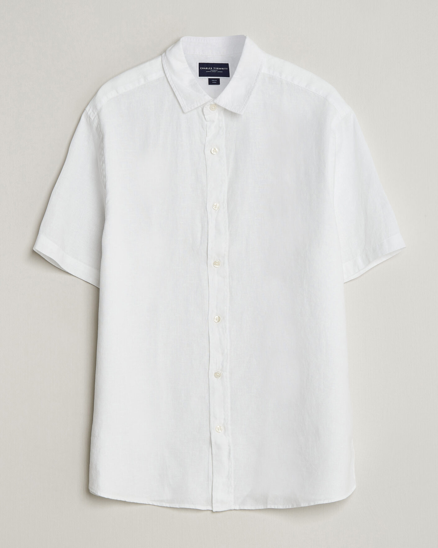 Herr | Skjortor | Charles Tyrwhitt | Pure Linen Short Sleeve Slim Fit Shirt White