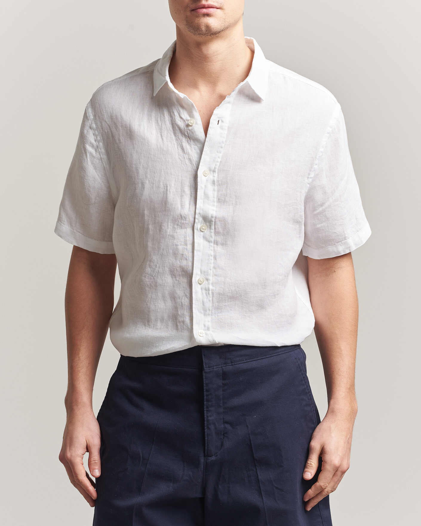 Herr | Skjortor | Charles Tyrwhitt | Pure Linen Short Sleeve Slim Fit Shirt White