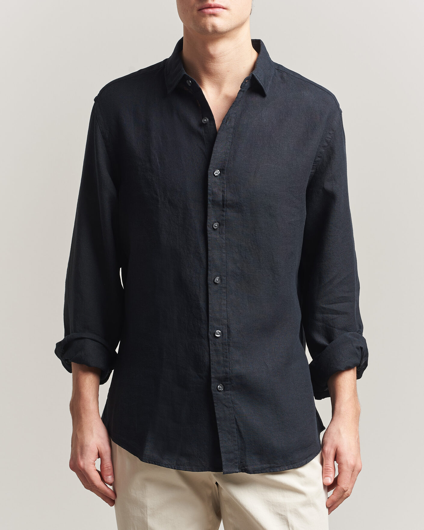 Herr | Skjortor | Charles Tyrwhitt | Pure Linen Slim Fit Shirt Black