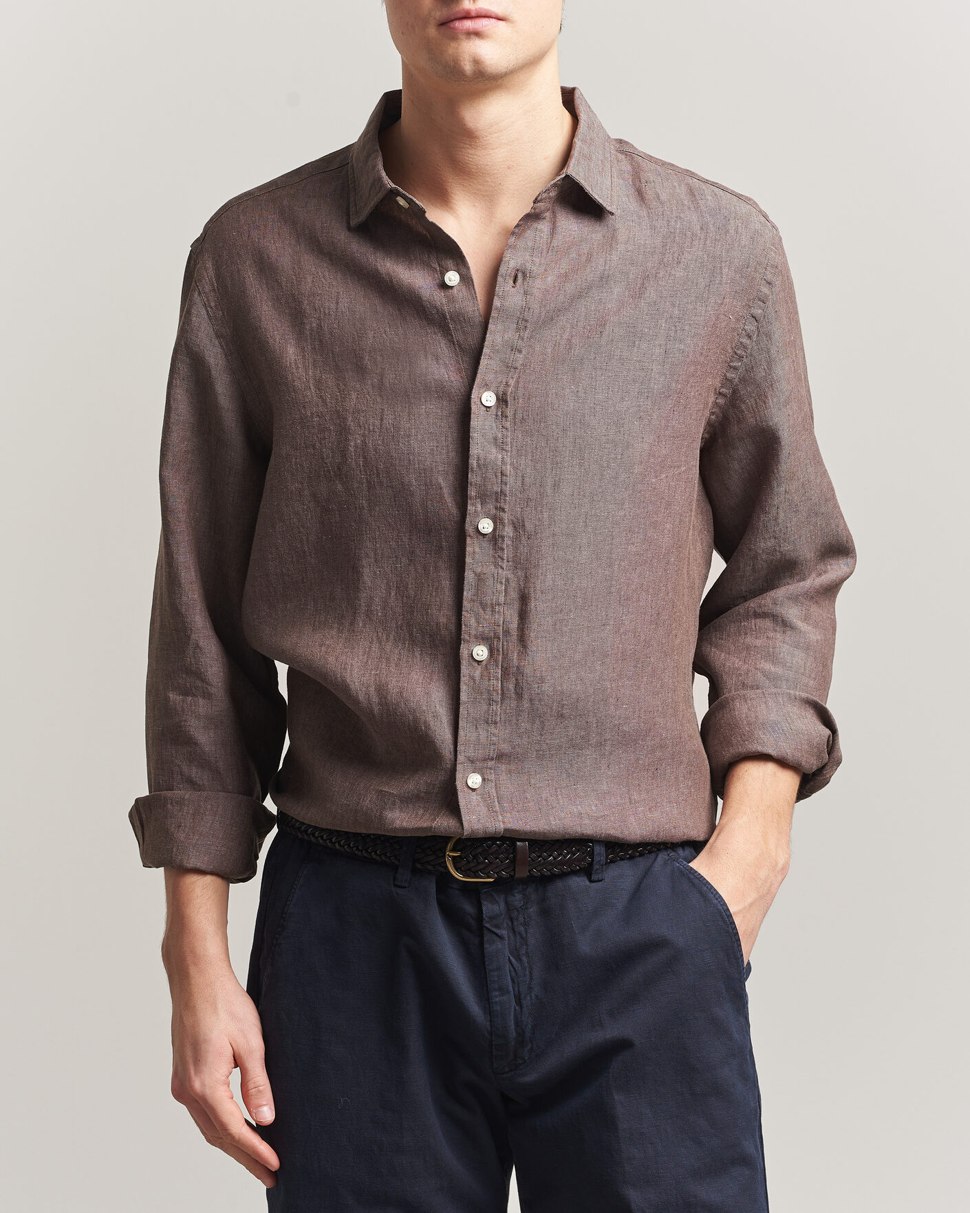 Herr | Skjortor | Charles Tyrwhitt | Pure Linen Slim Fit Shirt Mocha