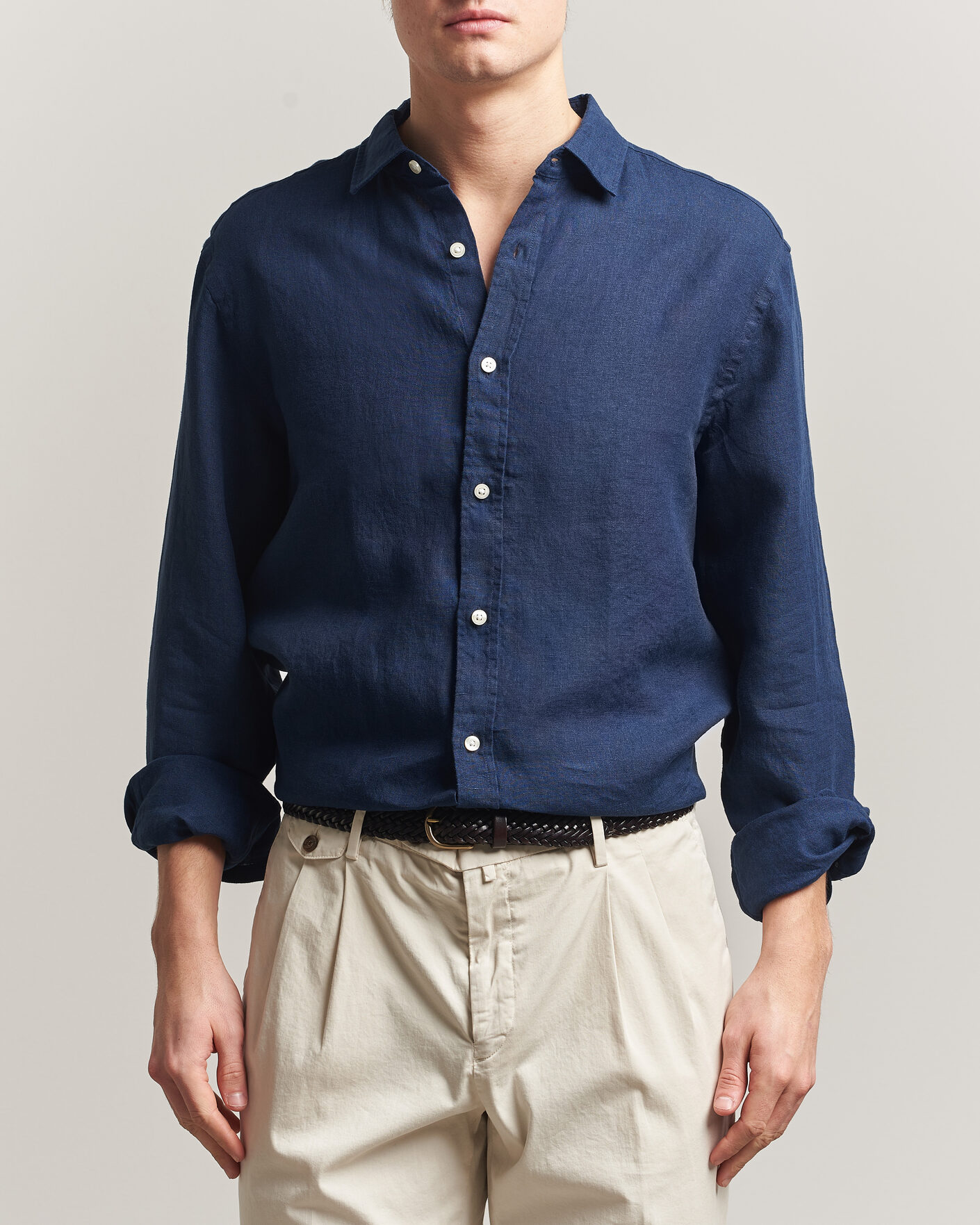 Herr | Skjortor | Charles Tyrwhitt | Pure Linen Slim Fit Shirt Navy