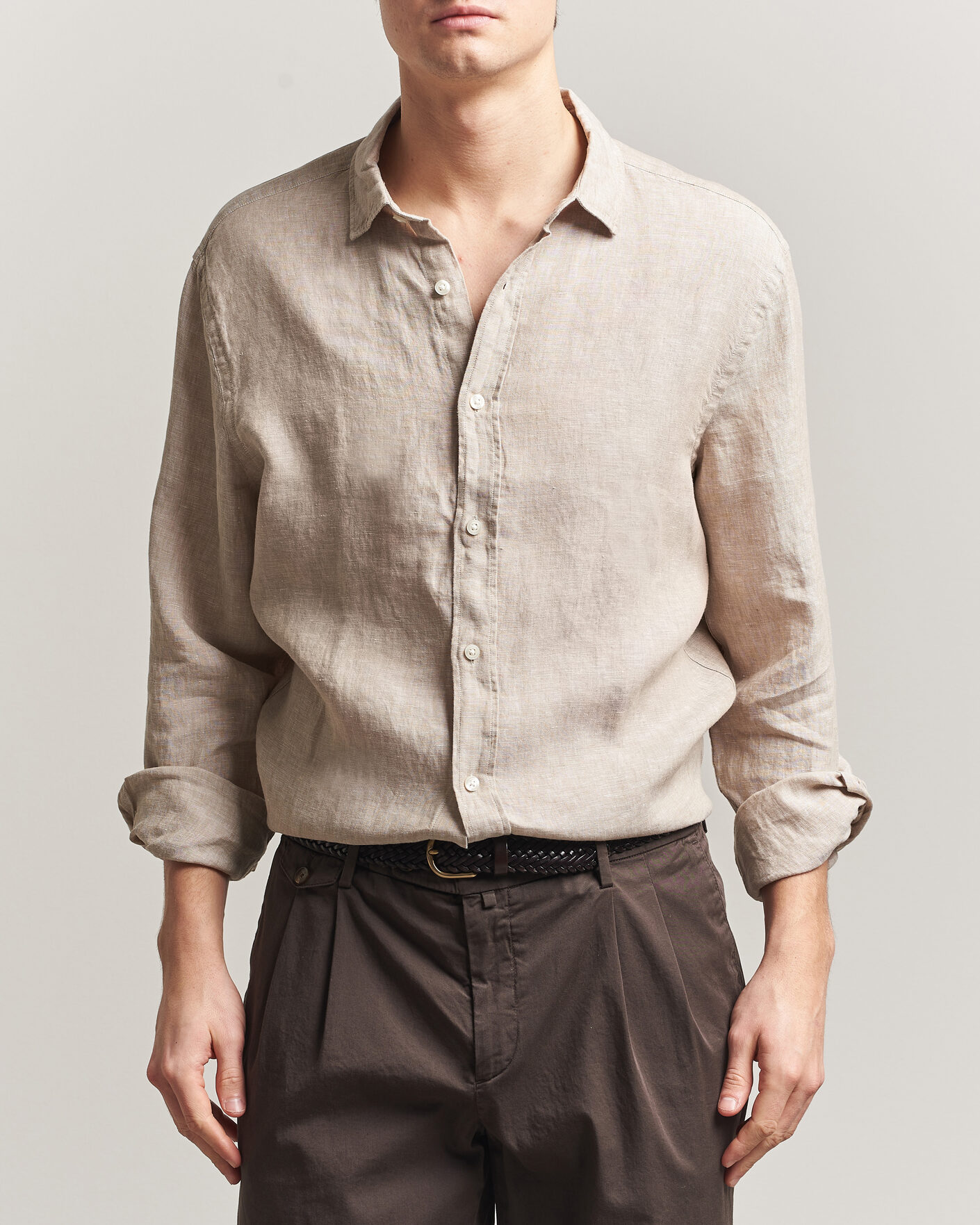 Herr | Skjortor | Charles Tyrwhitt | Pure Linen Slim Fit Shirt Oatmeal