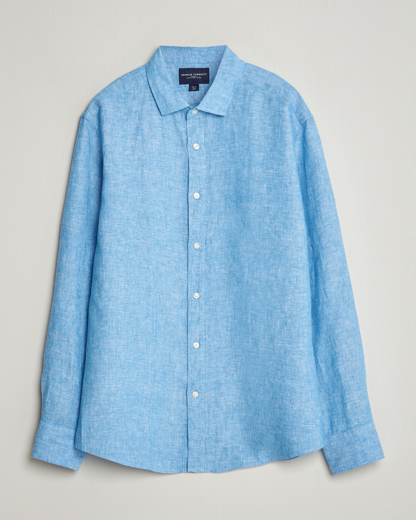 Herr | Skjortor | Charles Tyrwhitt | Pure Linen Slim Fit Shirt Ocean Blue
