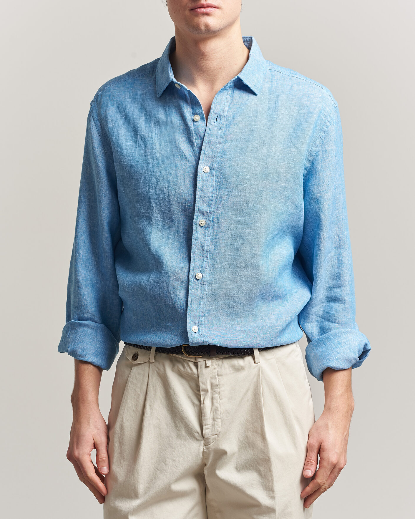 Herr | Skjortor | Charles Tyrwhitt | Pure Linen Slim Fit Shirt Ocean Blue