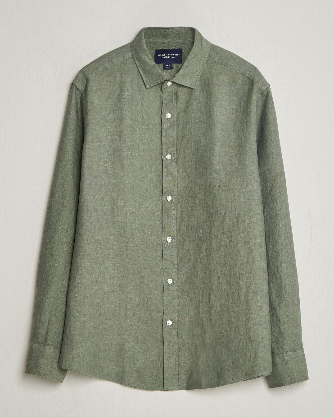 Herr | Skjortor | Charles Tyrwhitt | Pure Linen Slim Fit Shirt Olive Green