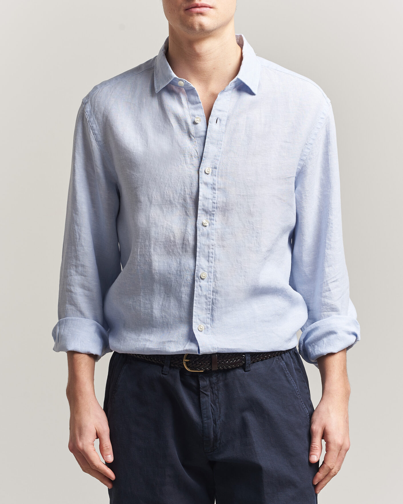 Herr | Skjortor | Charles Tyrwhitt | Pure Linen Slim Fit Shirt Sky Blue