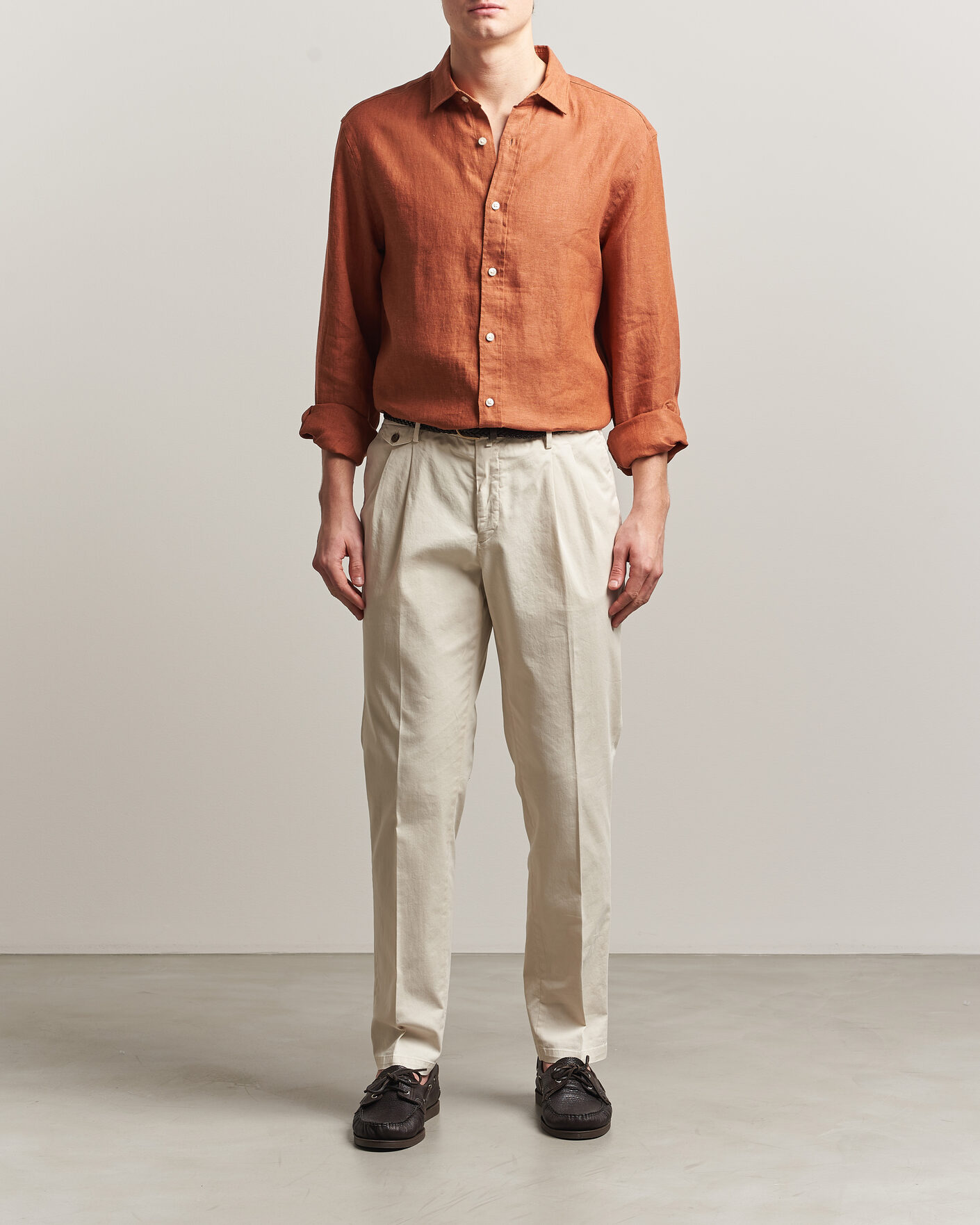 Herr | Skjortor | Charles Tyrwhitt | Pure Linen Slim Fit Shirt Burnt Orange