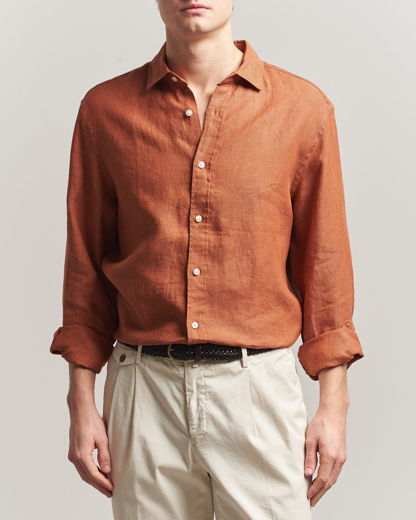 Herr | Skjortor | Charles Tyrwhitt | Pure Linen Slim Fit Shirt Burnt Orange