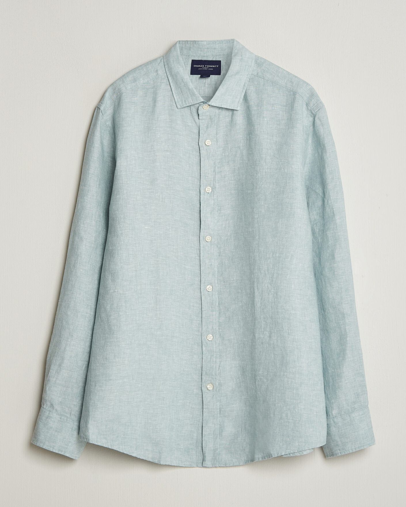 Herr | Skjortor | Charles Tyrwhitt | Pure Linen Slim Fit Shirt Pale Teal Green